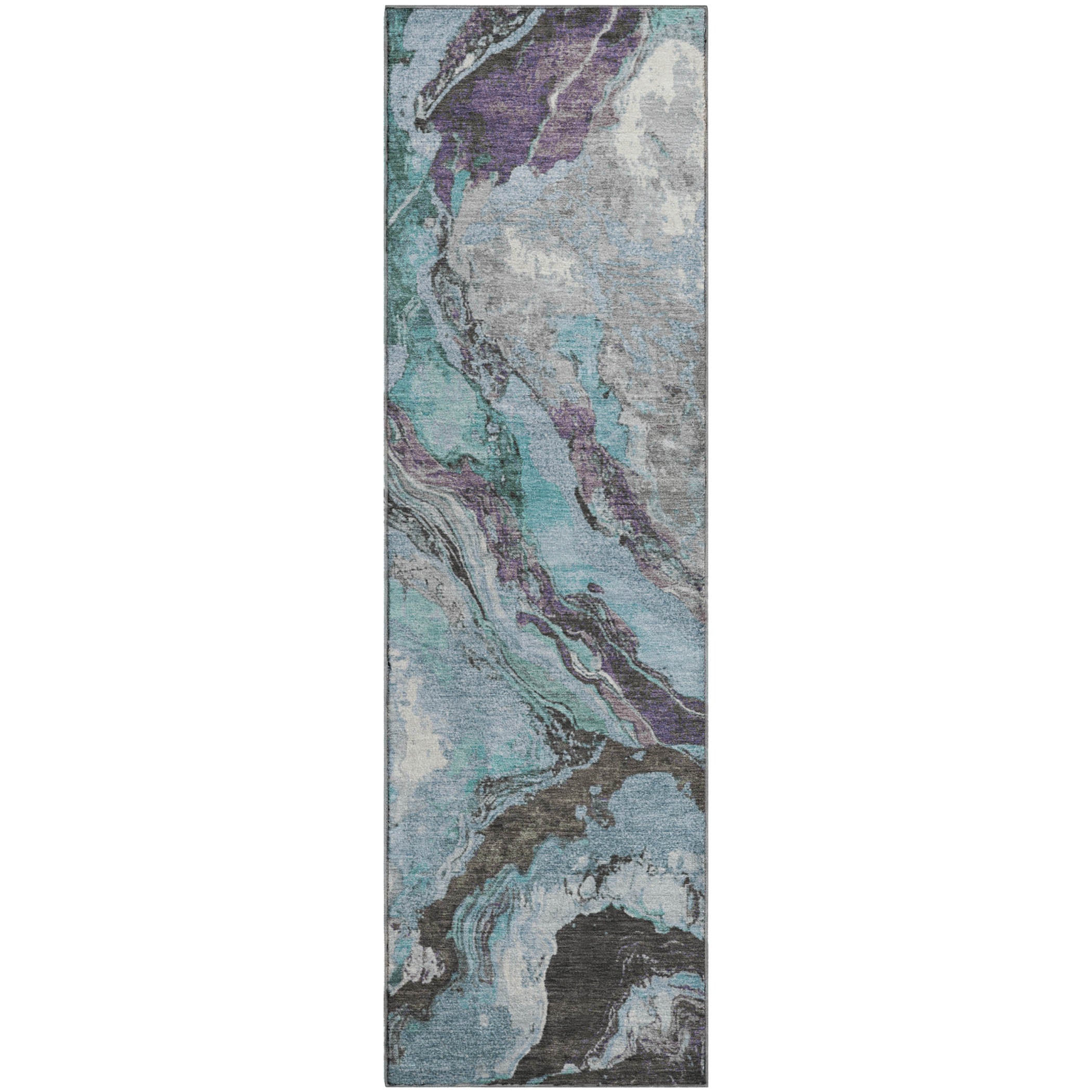Bern Machine Washable Transitional Teal Rug 2'3" x 7'6" #shape_Runner