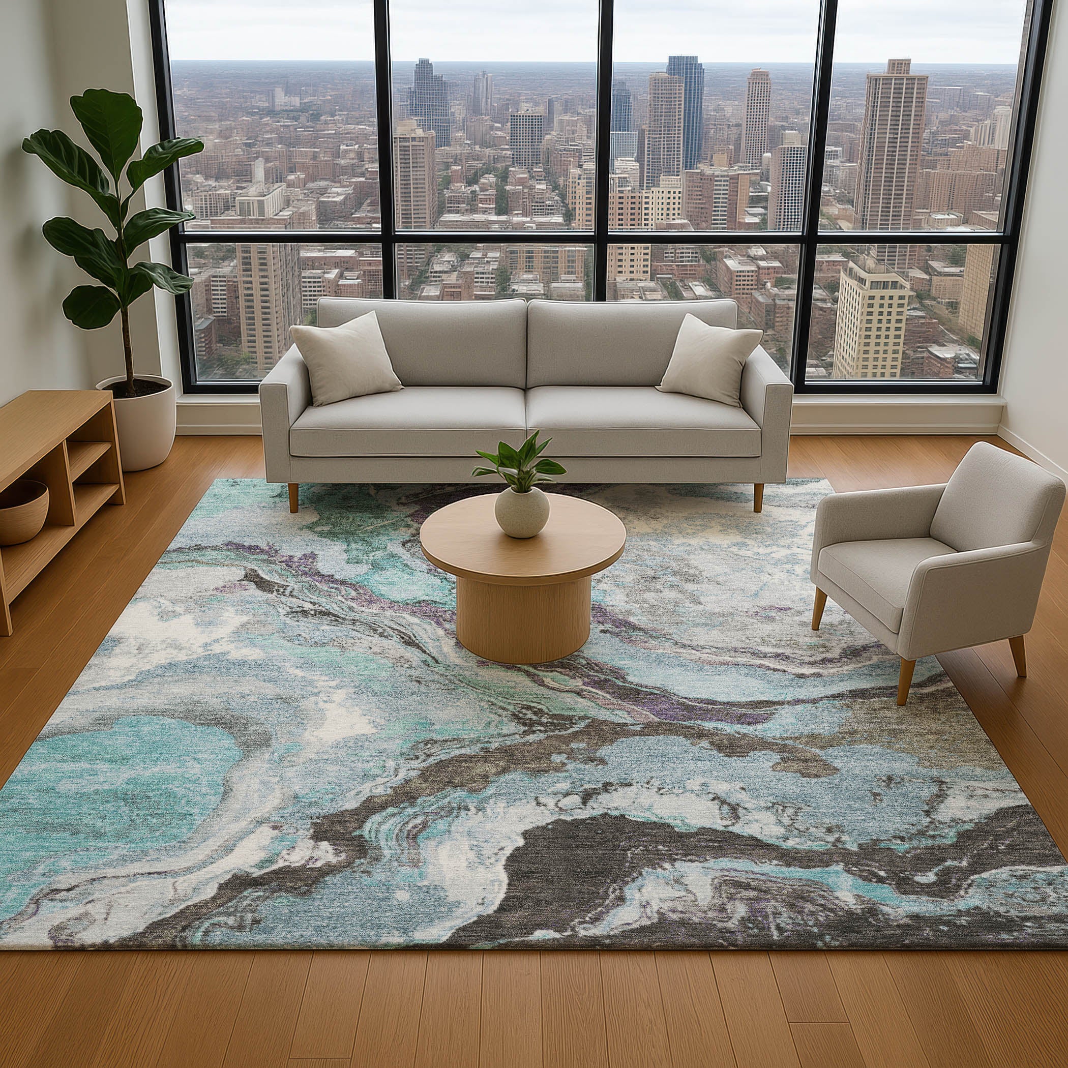 Bern Machine Washable Transitional Teal Rug 2'6" x 3'10" #shape_Rectangle