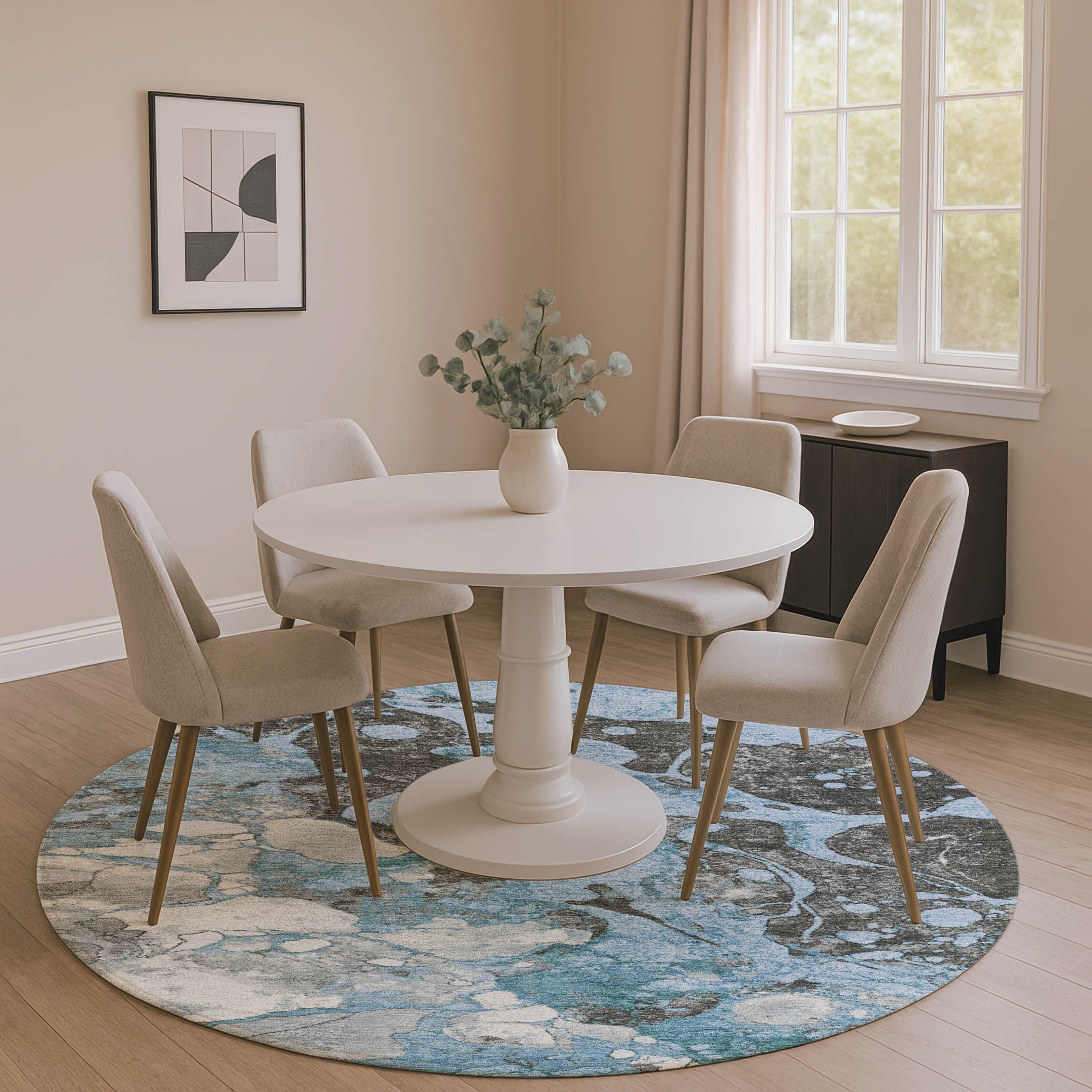 Cusco Machine Washable Transitional Blue Rug 8' x 8' #shape_Round