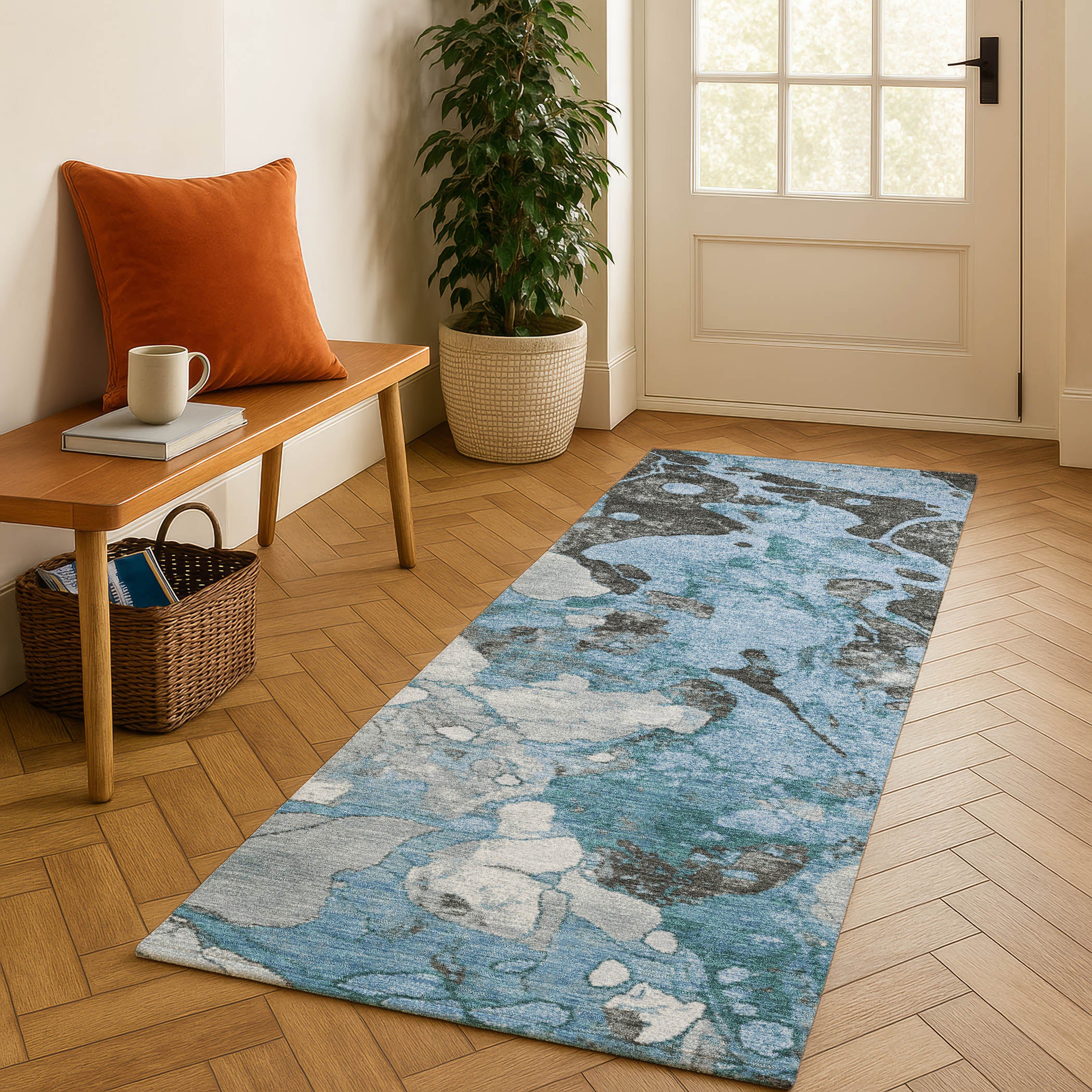 Cusco Machine Washable Transitional Blue Rug 2'3" x 7'6" #shape_Runner