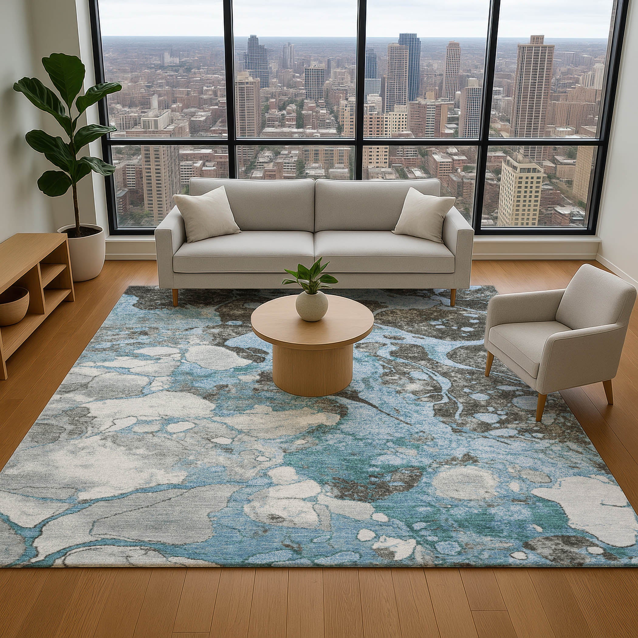 Cusco Machine Washable Transitional Blue Rug 2'6" x 3'10" #shape_Rectangle