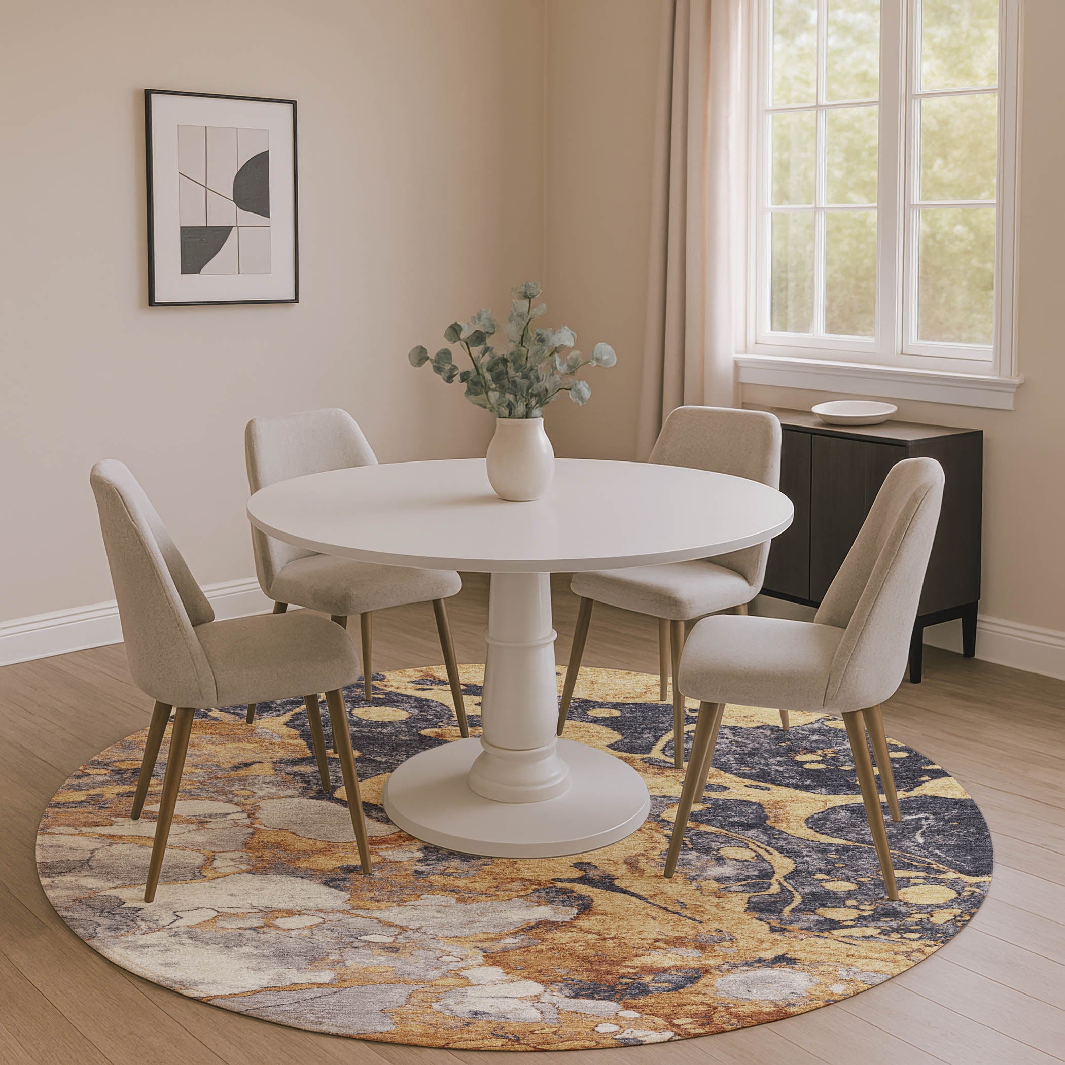 Cusco Machine Washable Transitional Gold Rug 8' x 8' #shape_Round