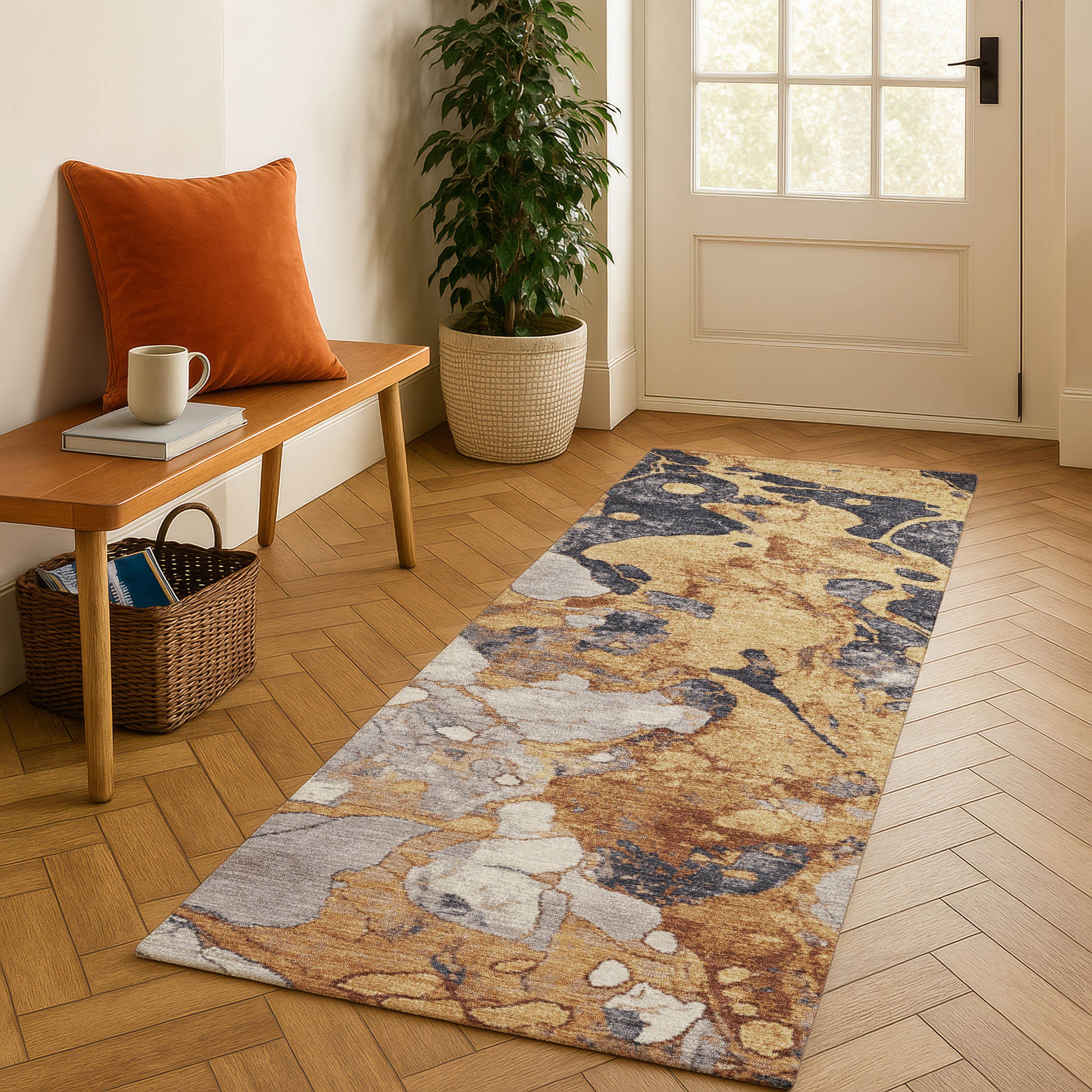 Cusco Machine Washable Transitional Gold Rug 2'3" x 7'6" #shape_Runner