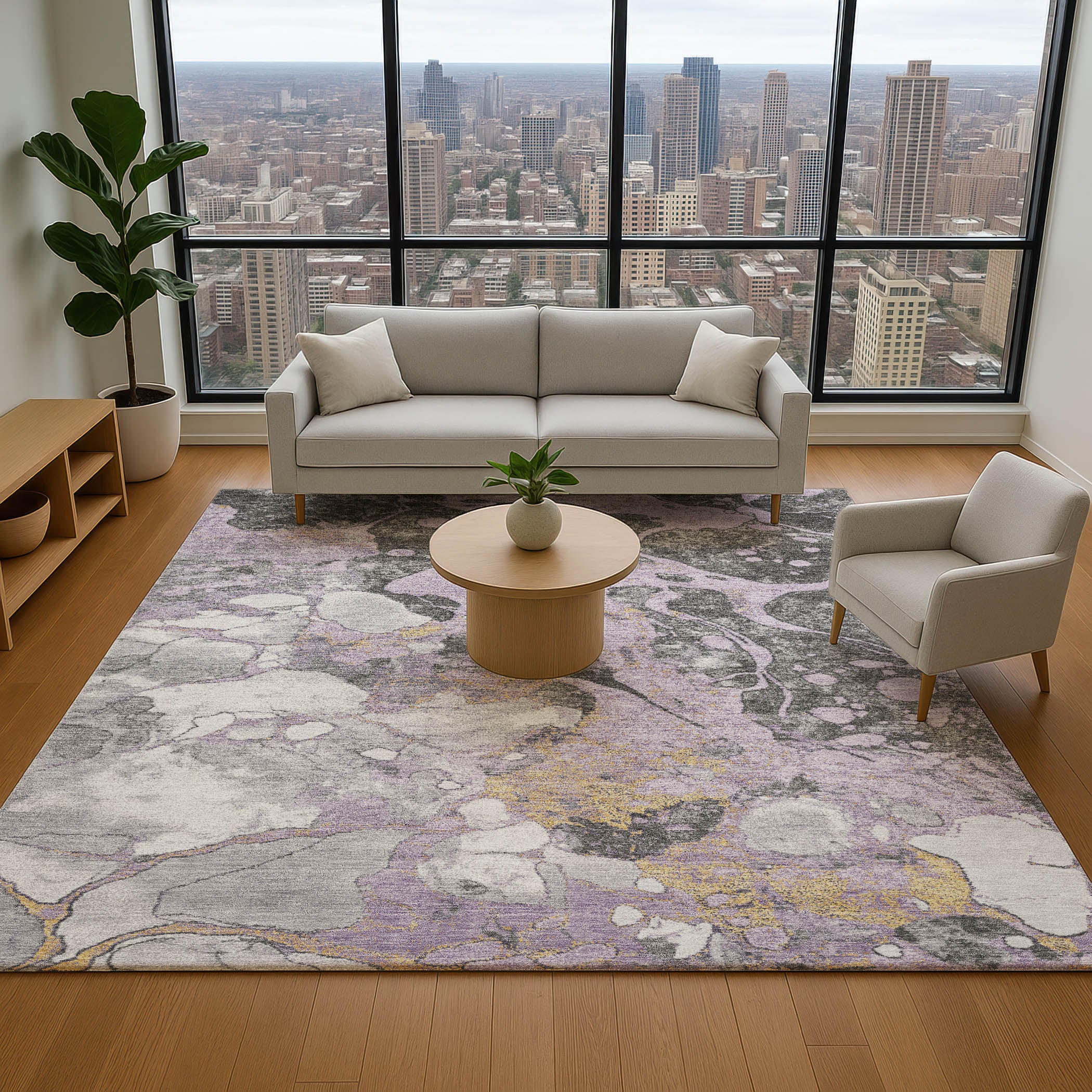 Cusco Machine Washable Transitional Lavender Purple Rug 2'6" x 3'10" #shape_Rectangle