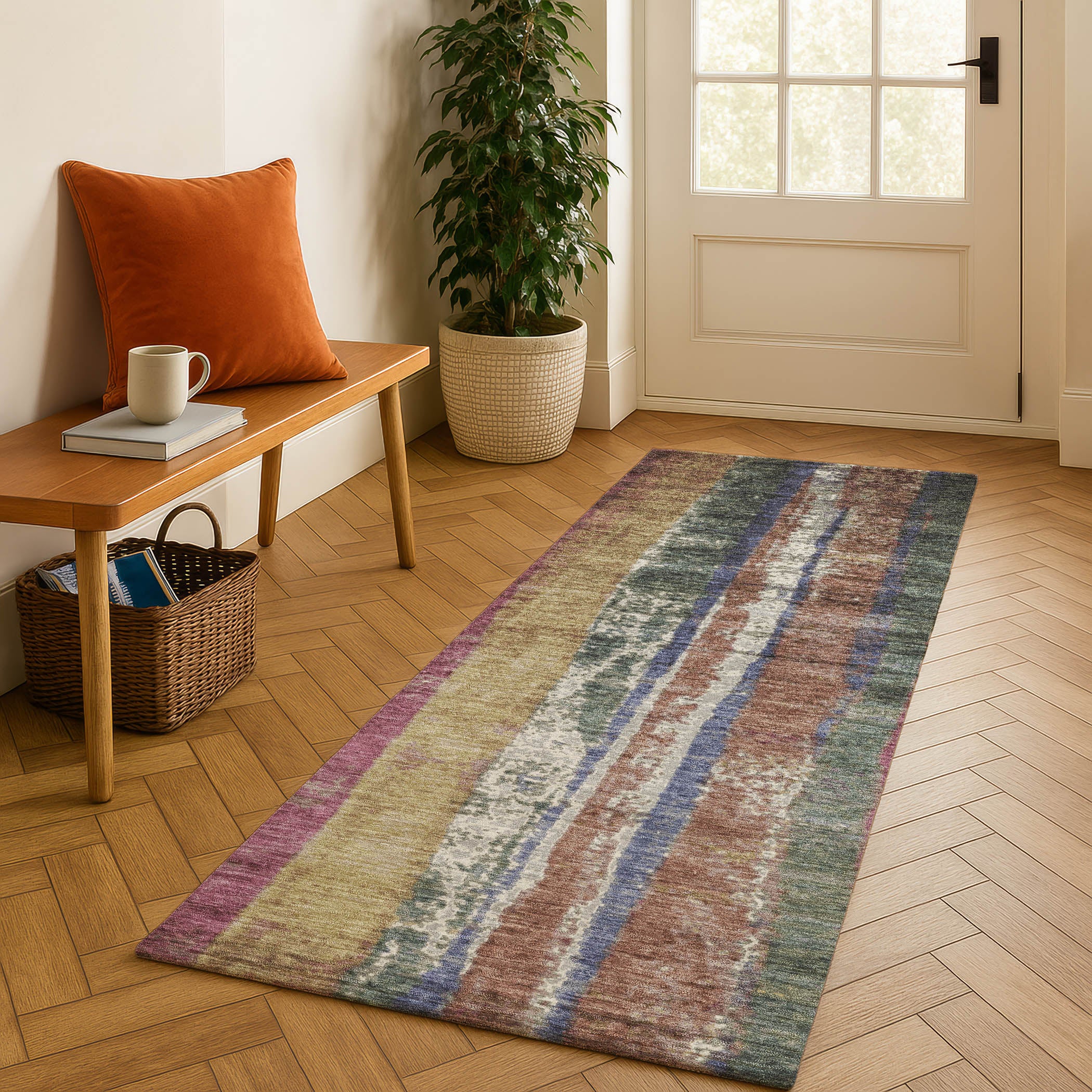 Oslo Machine Washable Transitional Blush Pink Rug 2'3" x 7'6" #shape_Runner