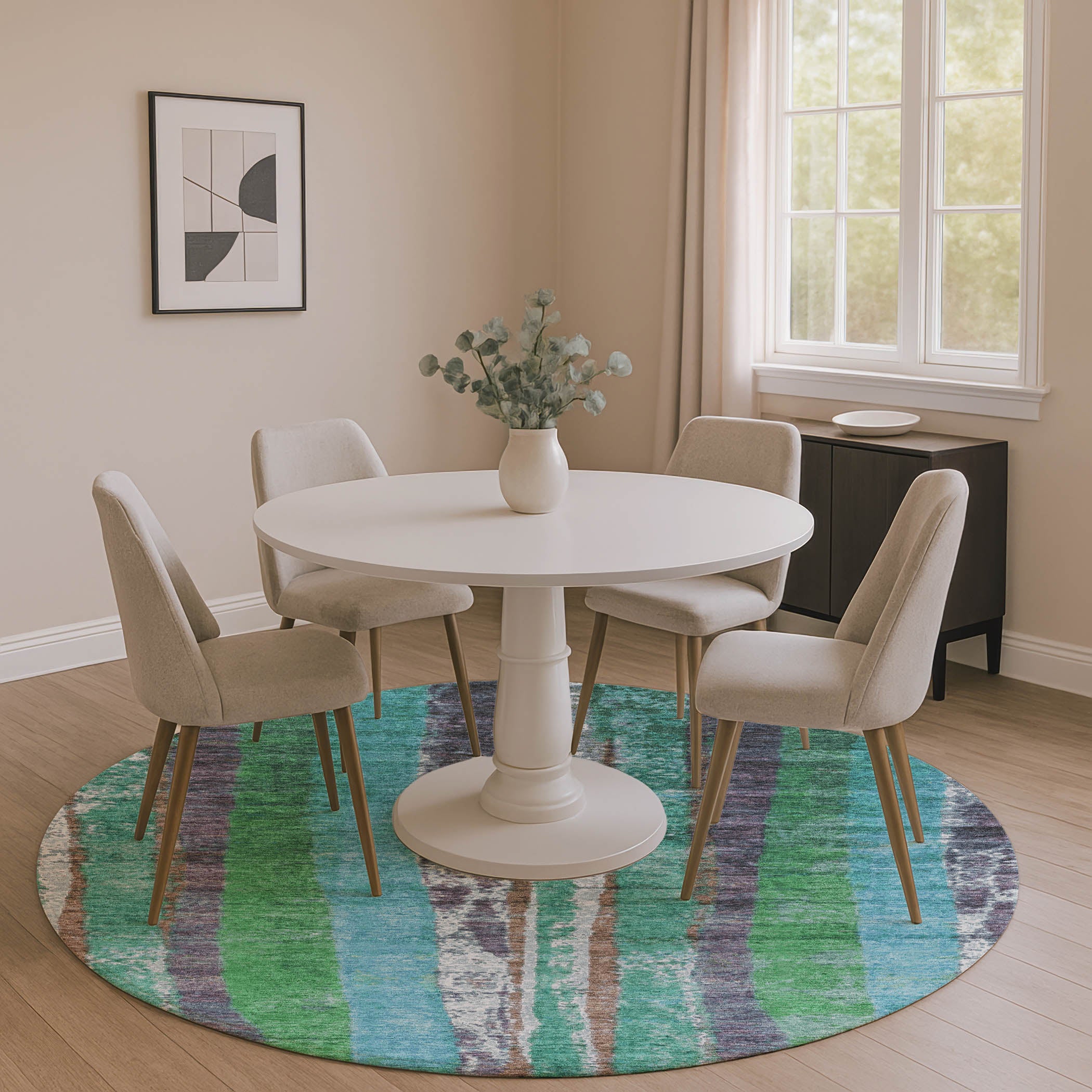 Oslo Machine Washable Transitional Teal Rug 8' x 8' #shape_Round