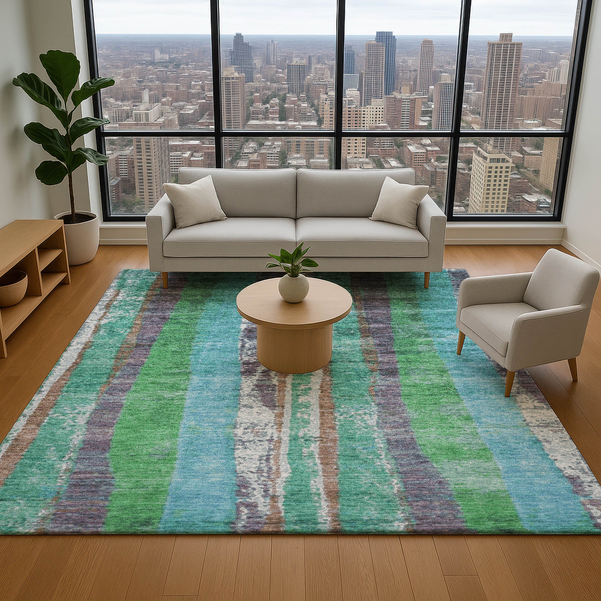 Oslo Machine Washable Transitional Teal Rug 2'6" x 3'10" #shape_Rectangle