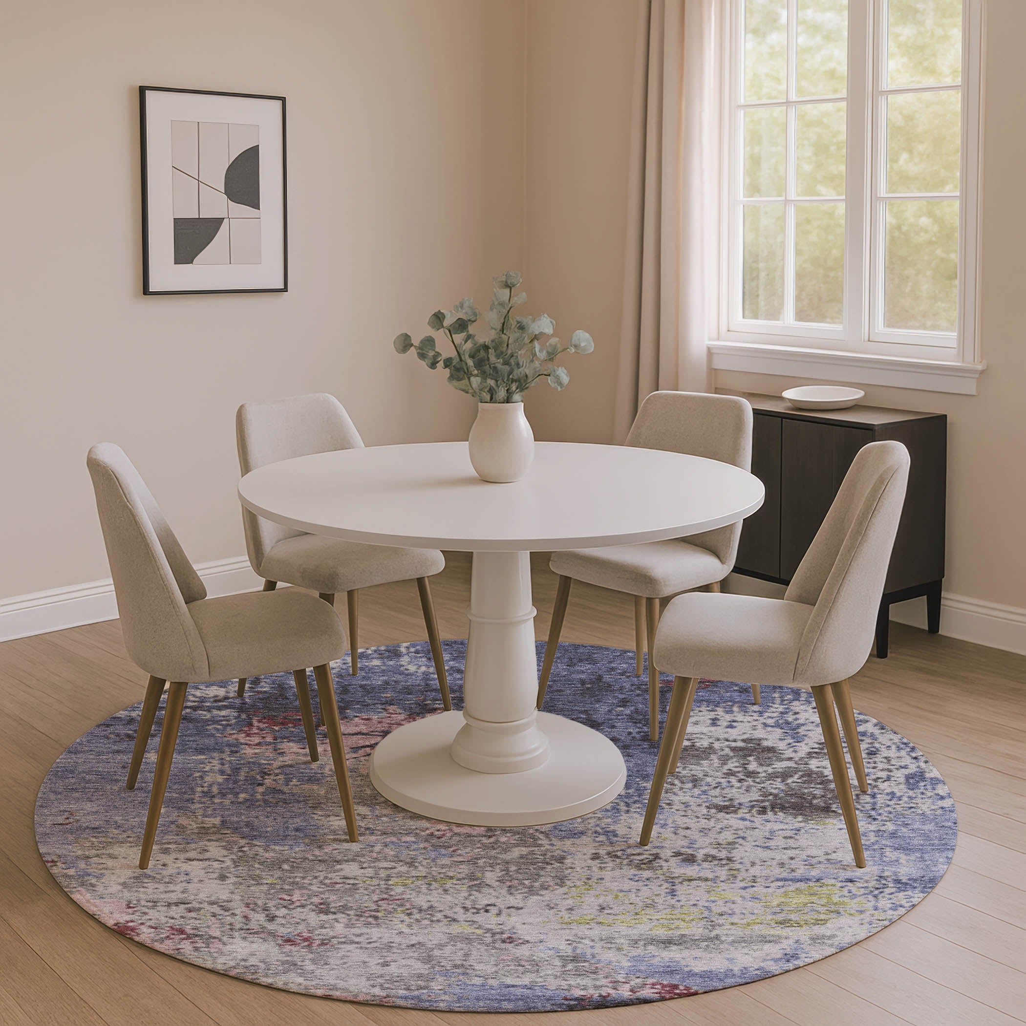 Chiang Mai Machine Washable Transitional Blue Rug 8' x 8' #shape_Round