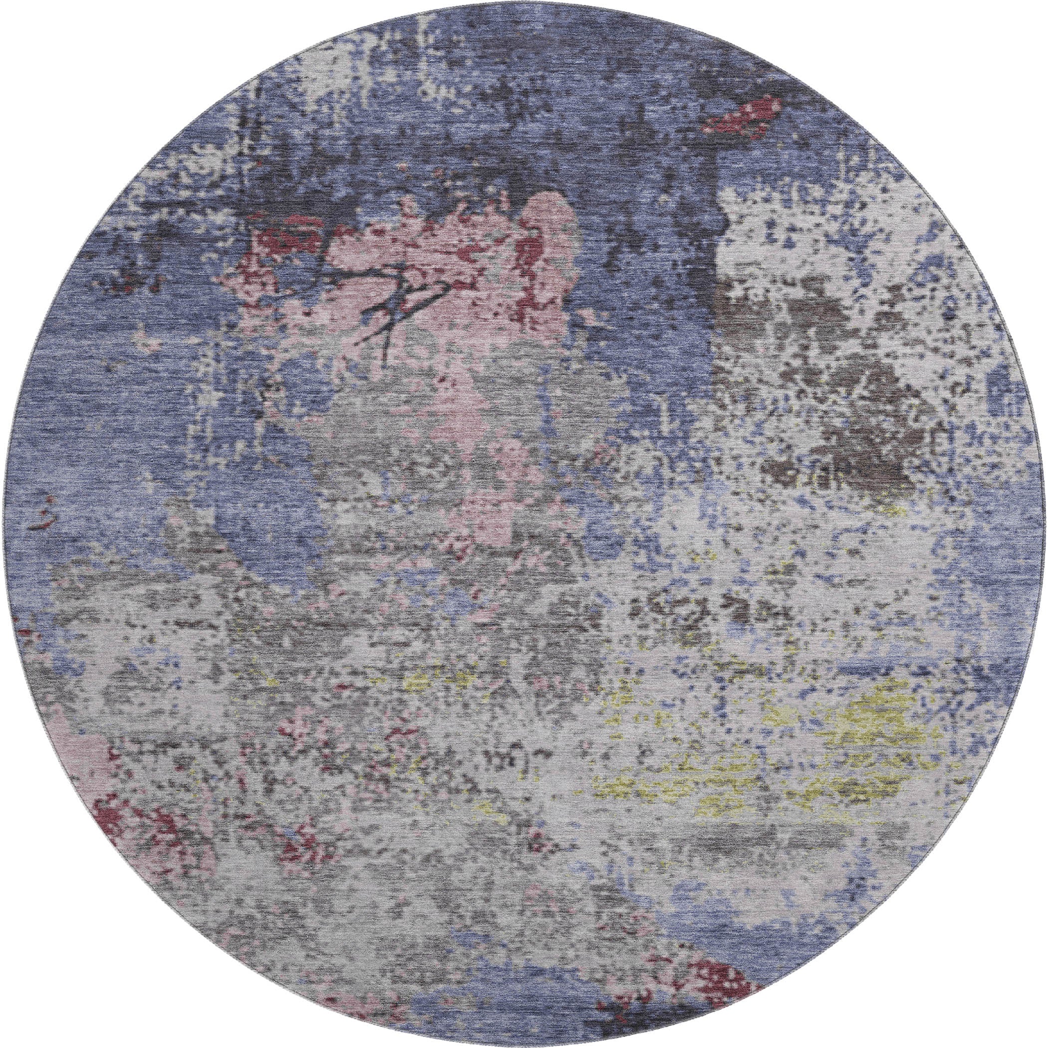 Chiang Mai Machine Washable Transitional Blue Rug 8' x 8' #shape_Round
