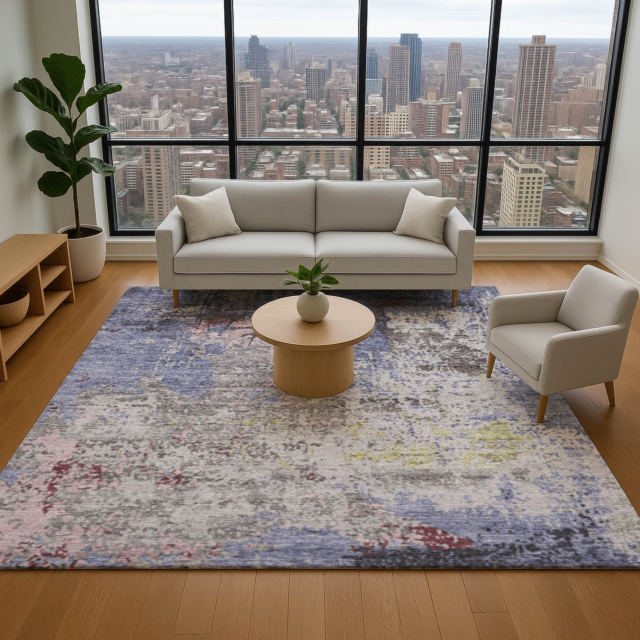 Chiang Mai Machine Washable Transitional Blue Rug 2'6" x 3'10" #shape_Rectangle