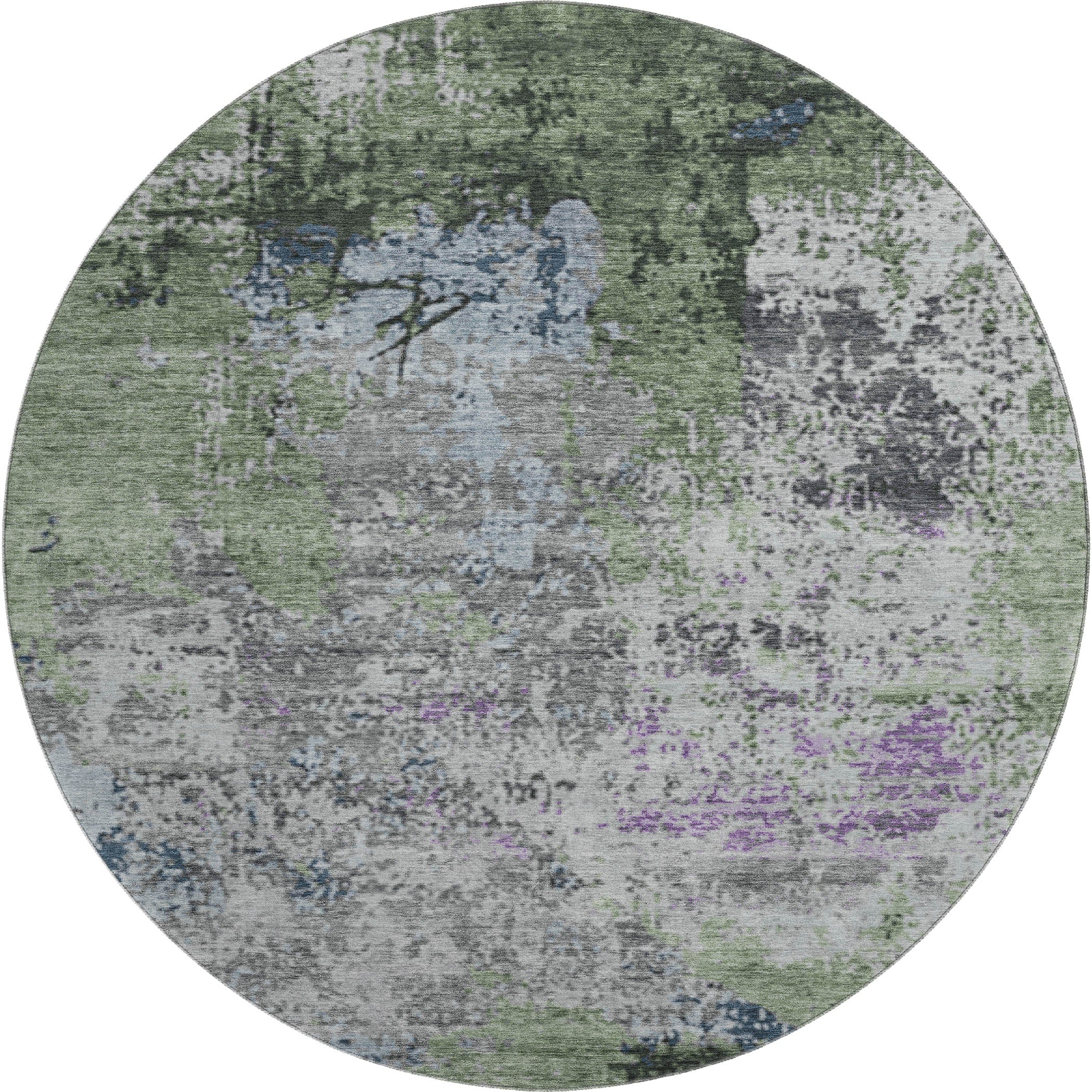 Chiang Mai Machine Washable Transitional Fern Green Rug 8' x 8' #shape_Round