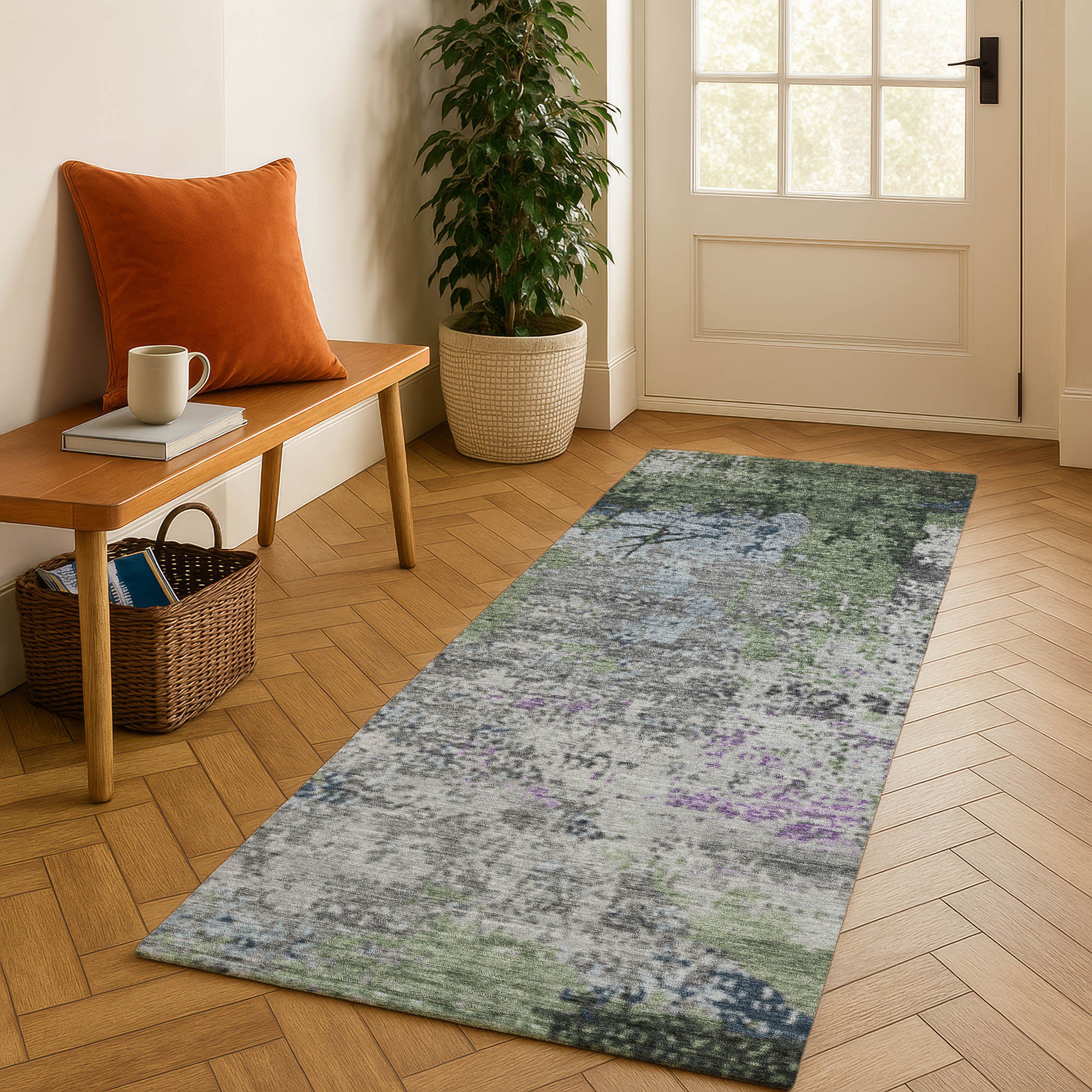 Chiang Mai Machine Washable Transitional Fern Green Rug 2'3" x 7'6" #shape_Runner