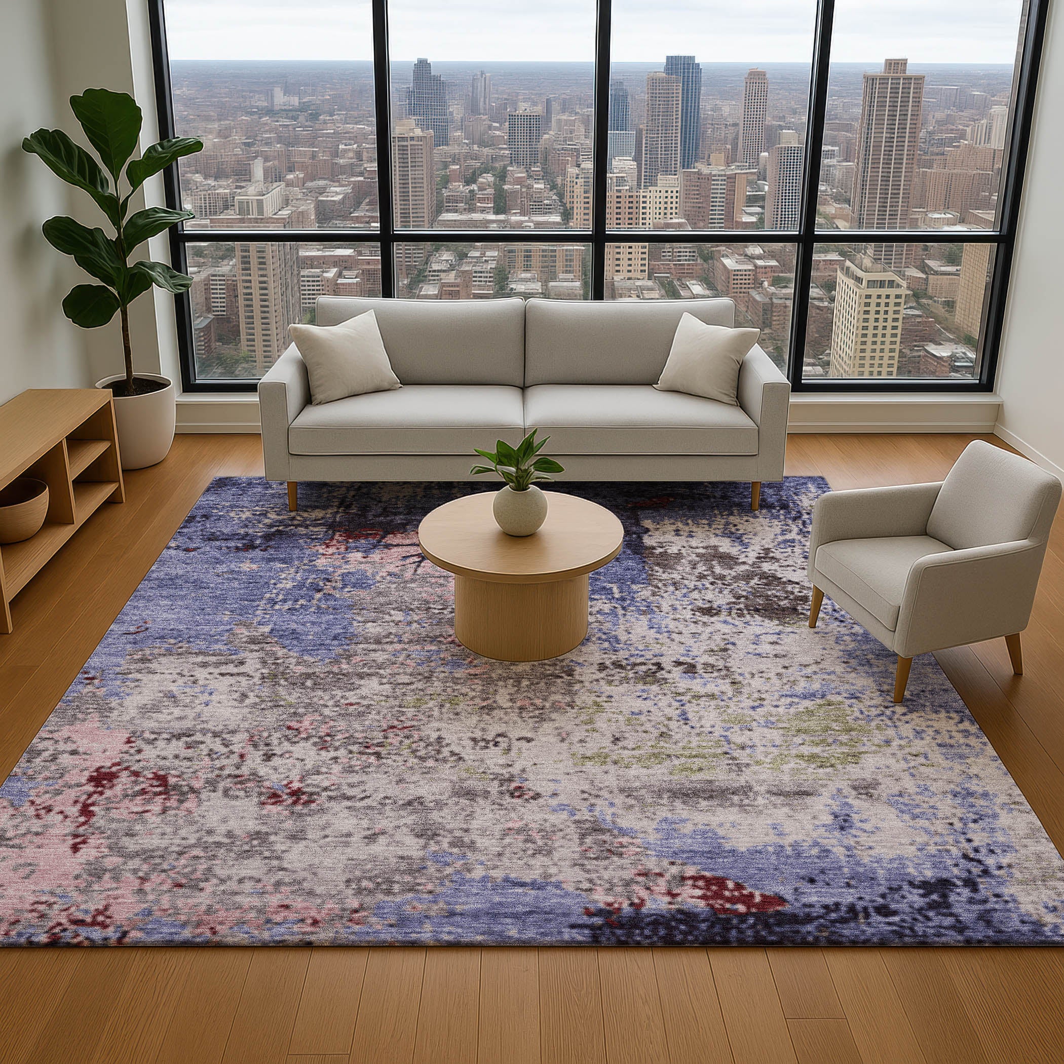Chiang Mai Machine Washable Transitional Plum Purple Rug 2'6" x 3'10" #shape_Rectangle
