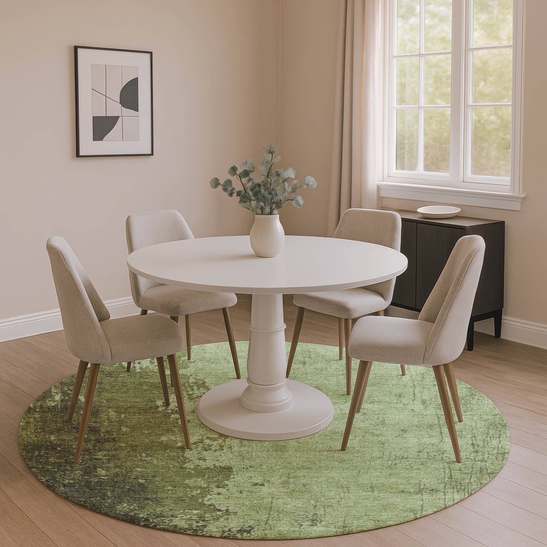 Kotor Machine Washable Transitional Aloe Green Rug 8' x 8' #shape_Round