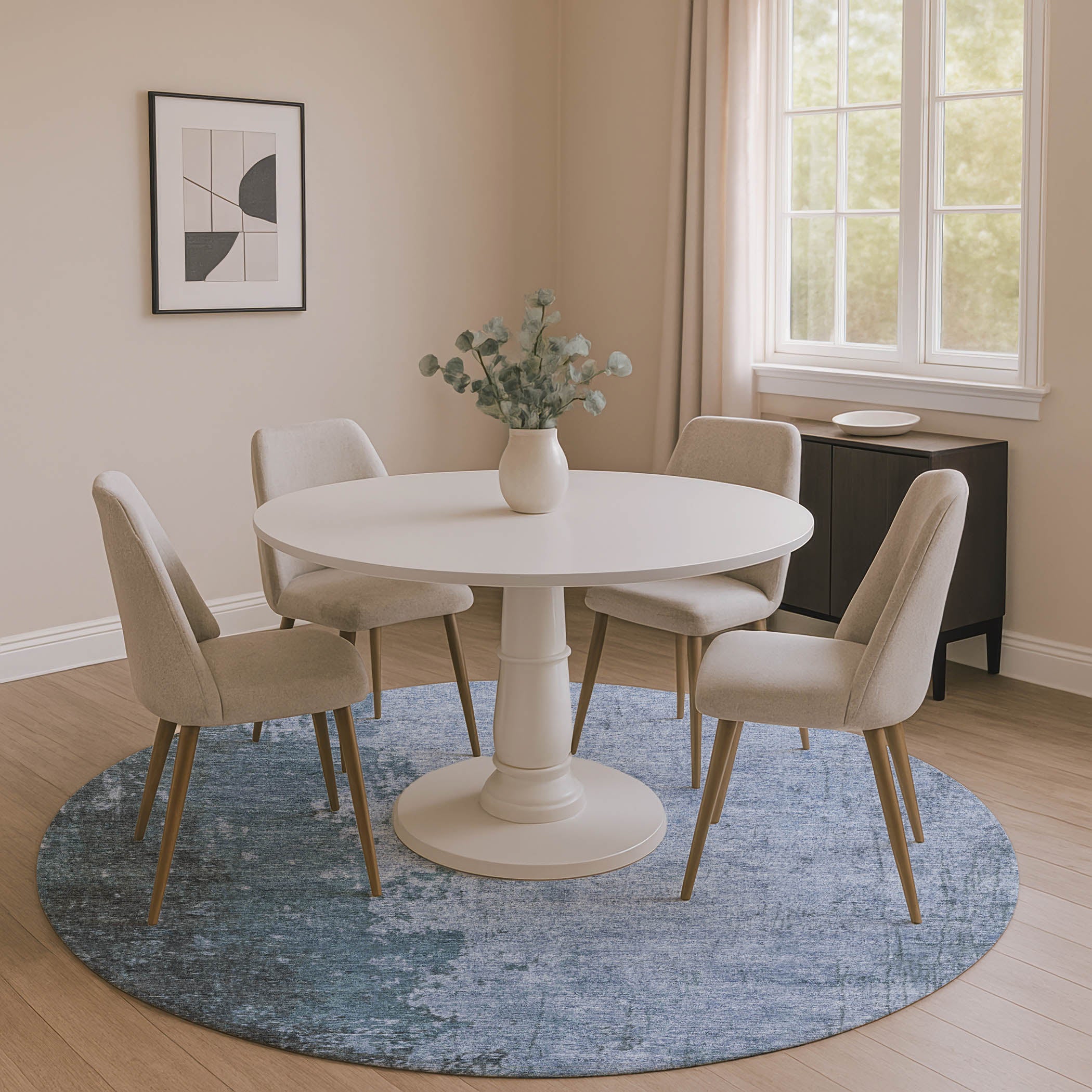 Kotor Machine Washable Transitional Blue Rug 8' x 8' #shape_Round