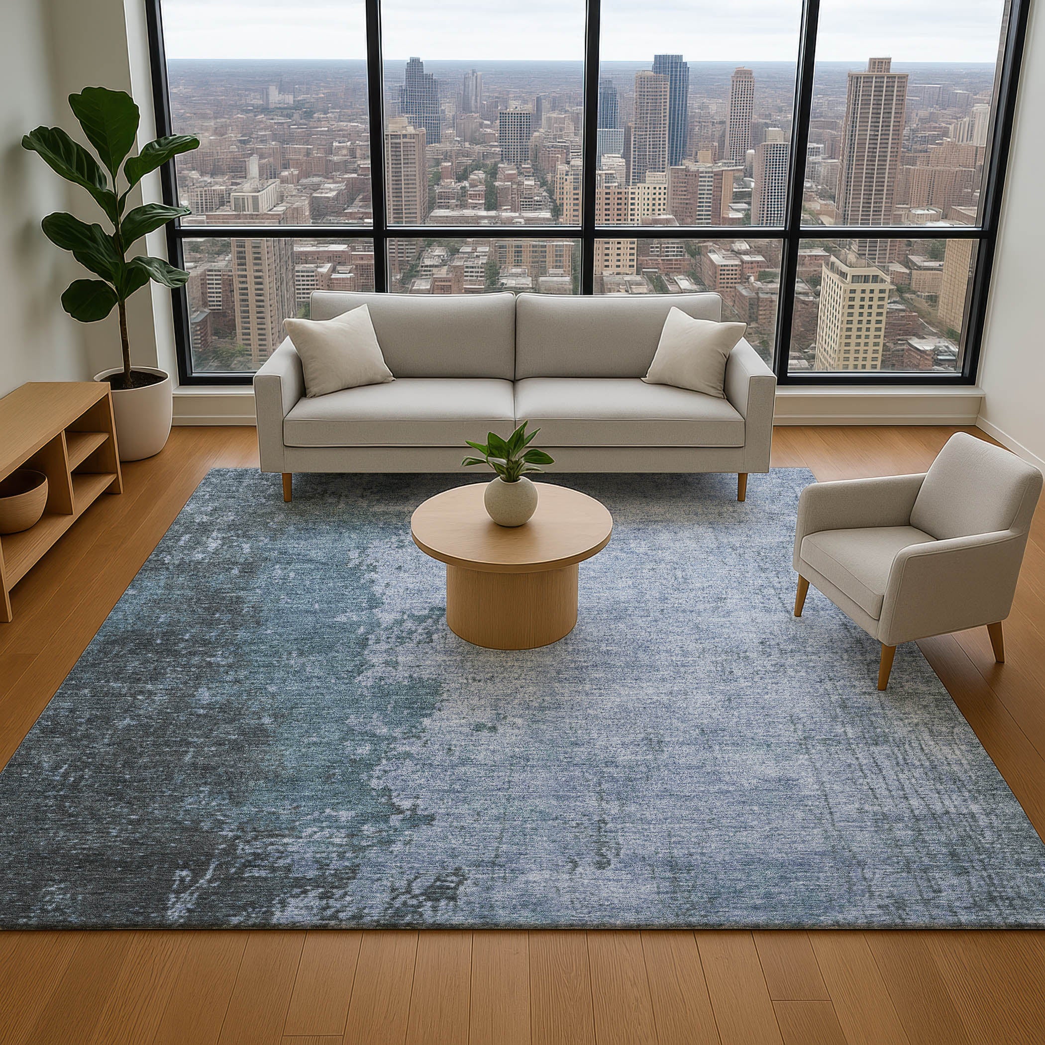 Kotor Machine Washable Transitional Blue Rug 2'6" x 3'10" #shape_Rectangle