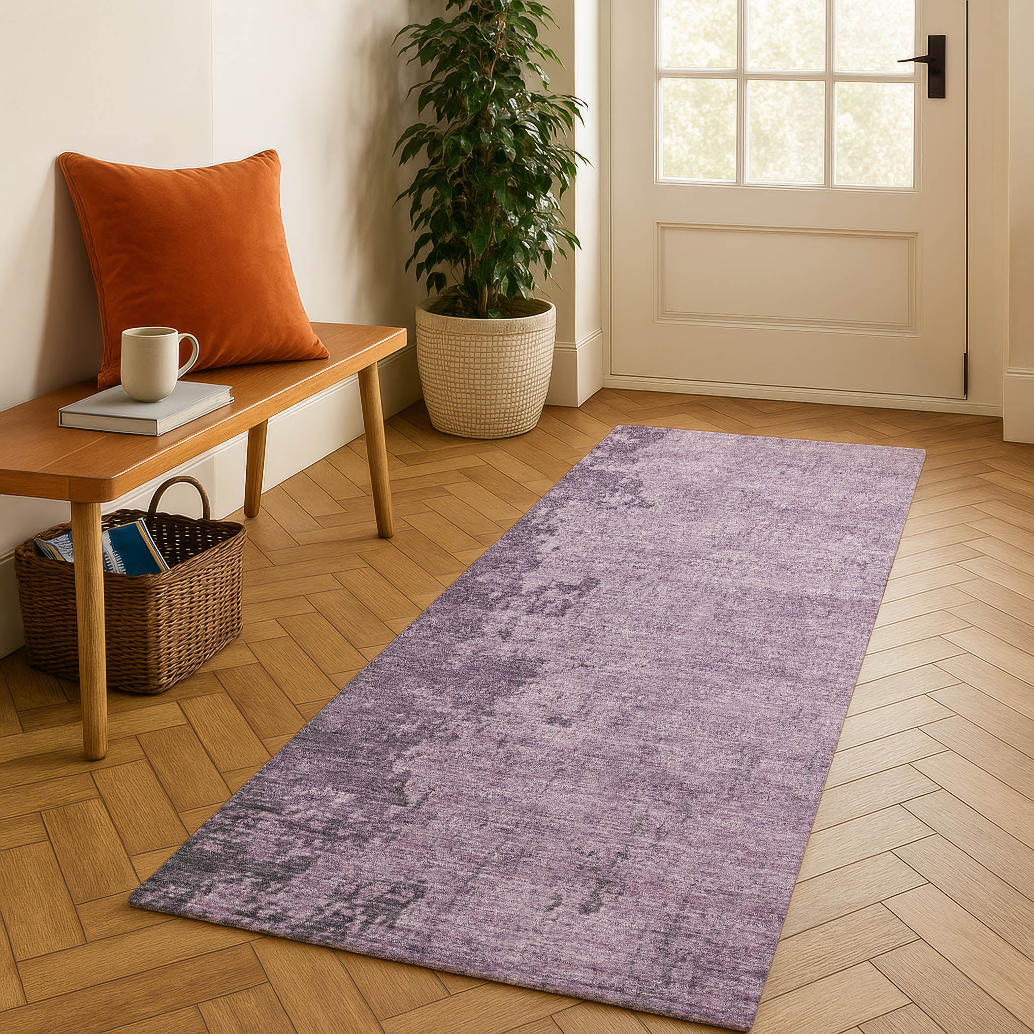 Kotor Machine Washable Transitional Lavender Purple Rug 2'3" x 7'6" #shape_Runner