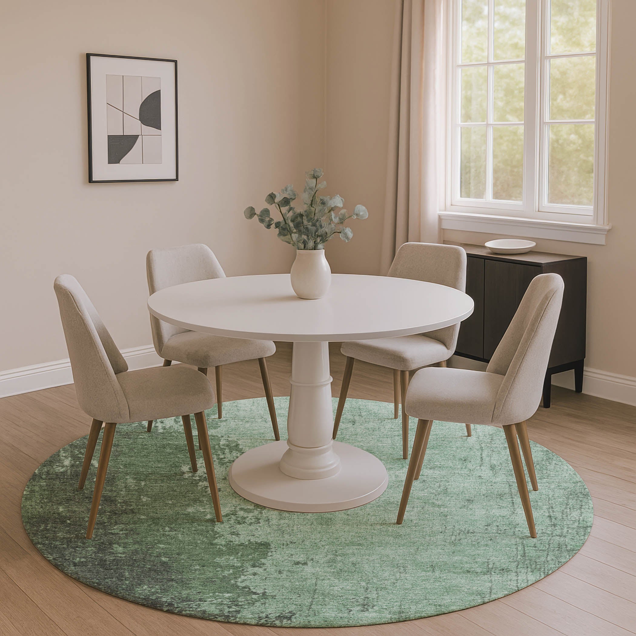 Kotor Machine Washable Transitional Seafoam Blue Rug 8' x 8' #shape_Round
