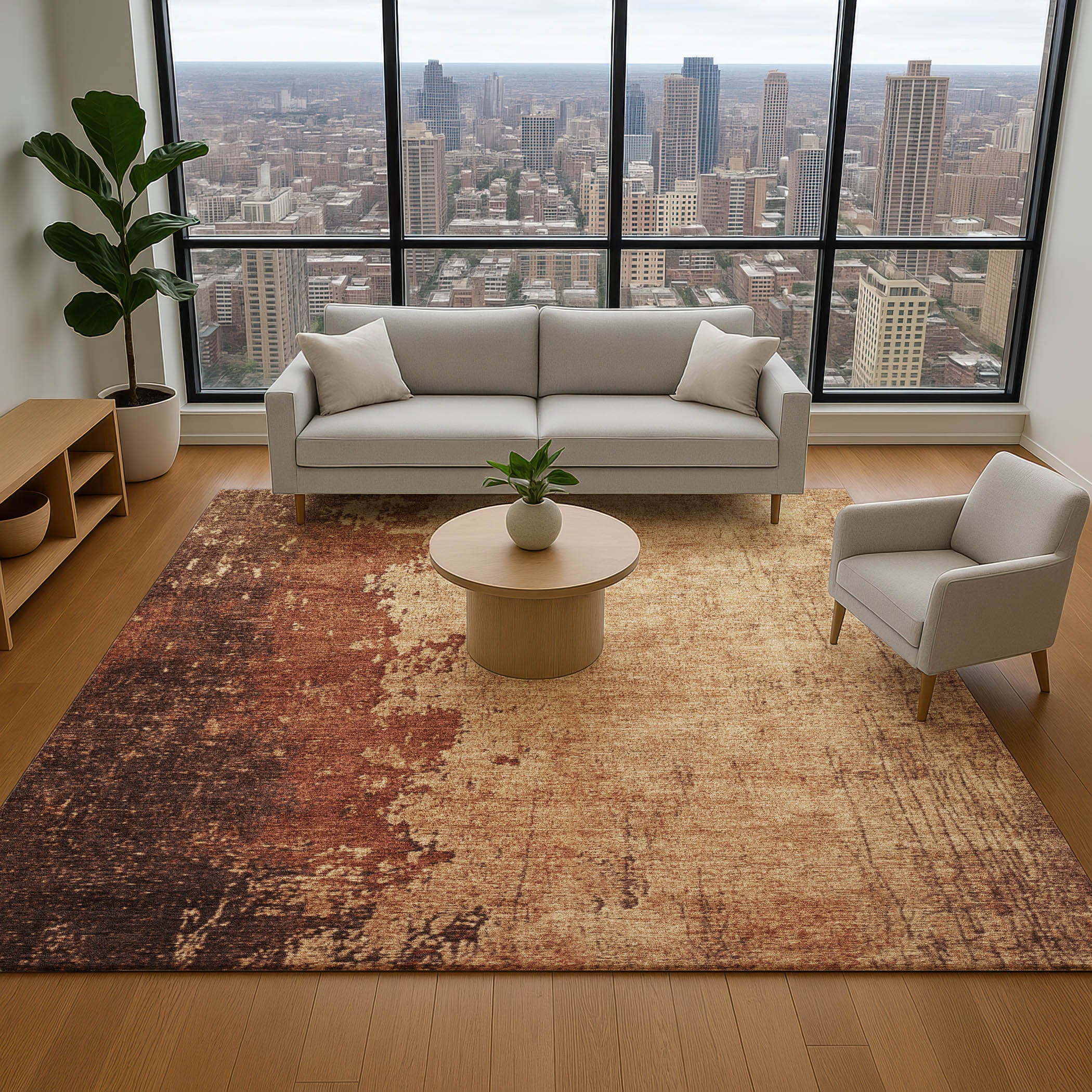 Kotor Machine Washable Transitional Tan Brown Rug 2'6" x 3'10" #shape_Rectangle