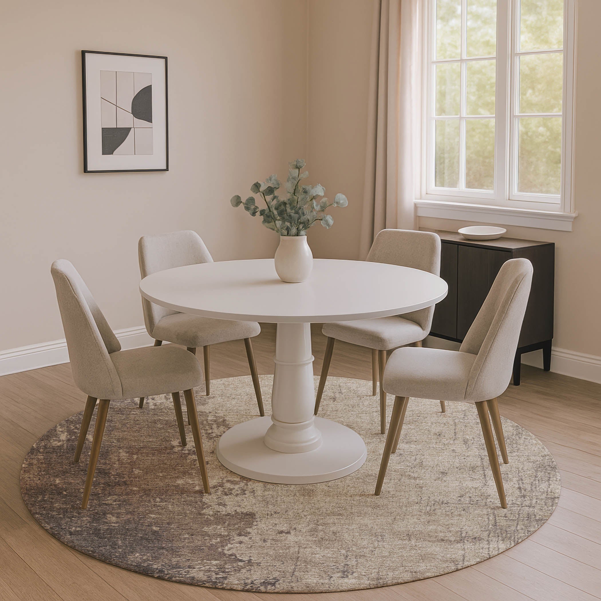 Kotor Machine Washable Transitional Taupe Brown Rug 8' x 8' #shape_Round