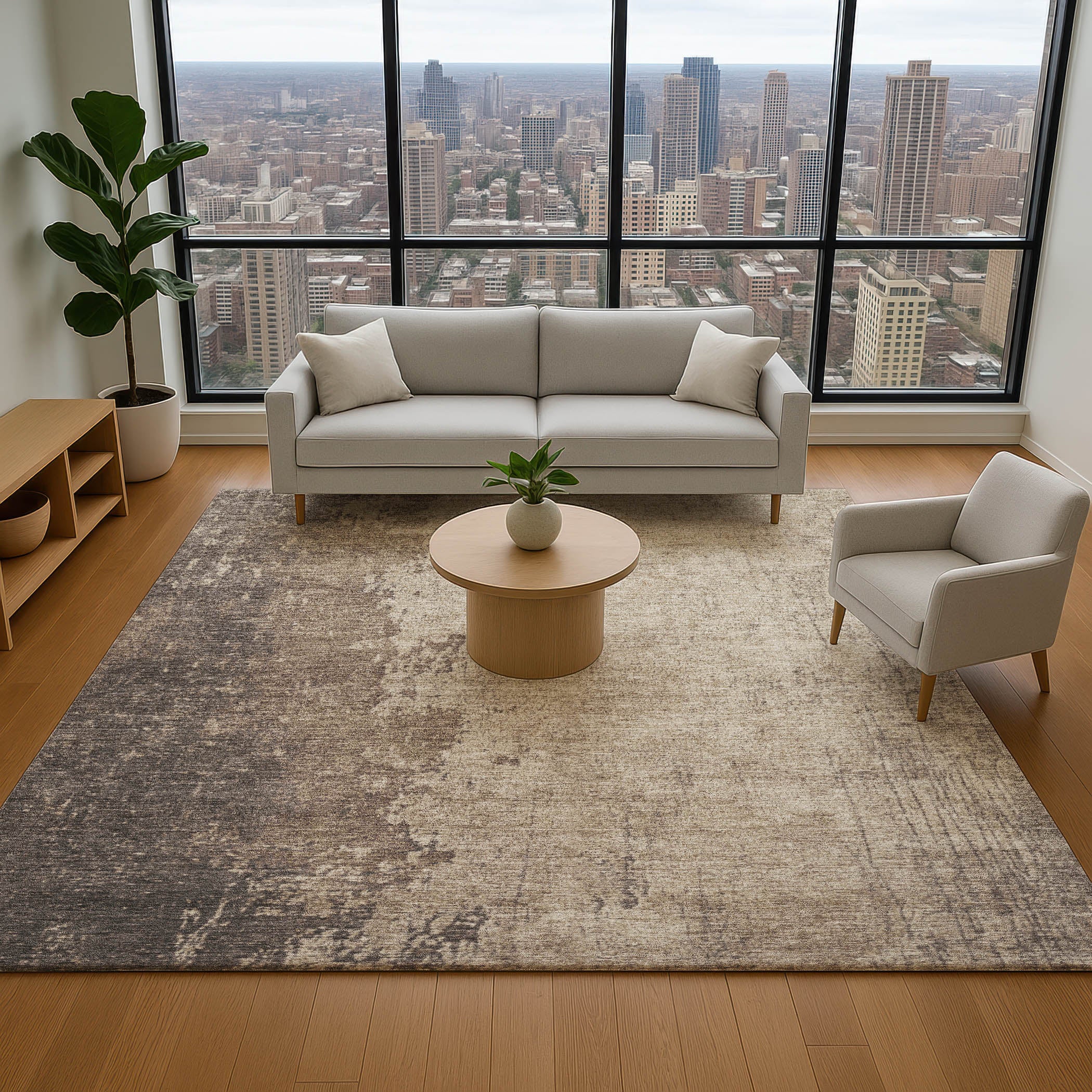 Kotor Machine Washable Transitional Taupe Brown Rug 2'6" x 3'10" #shape_Rectangle