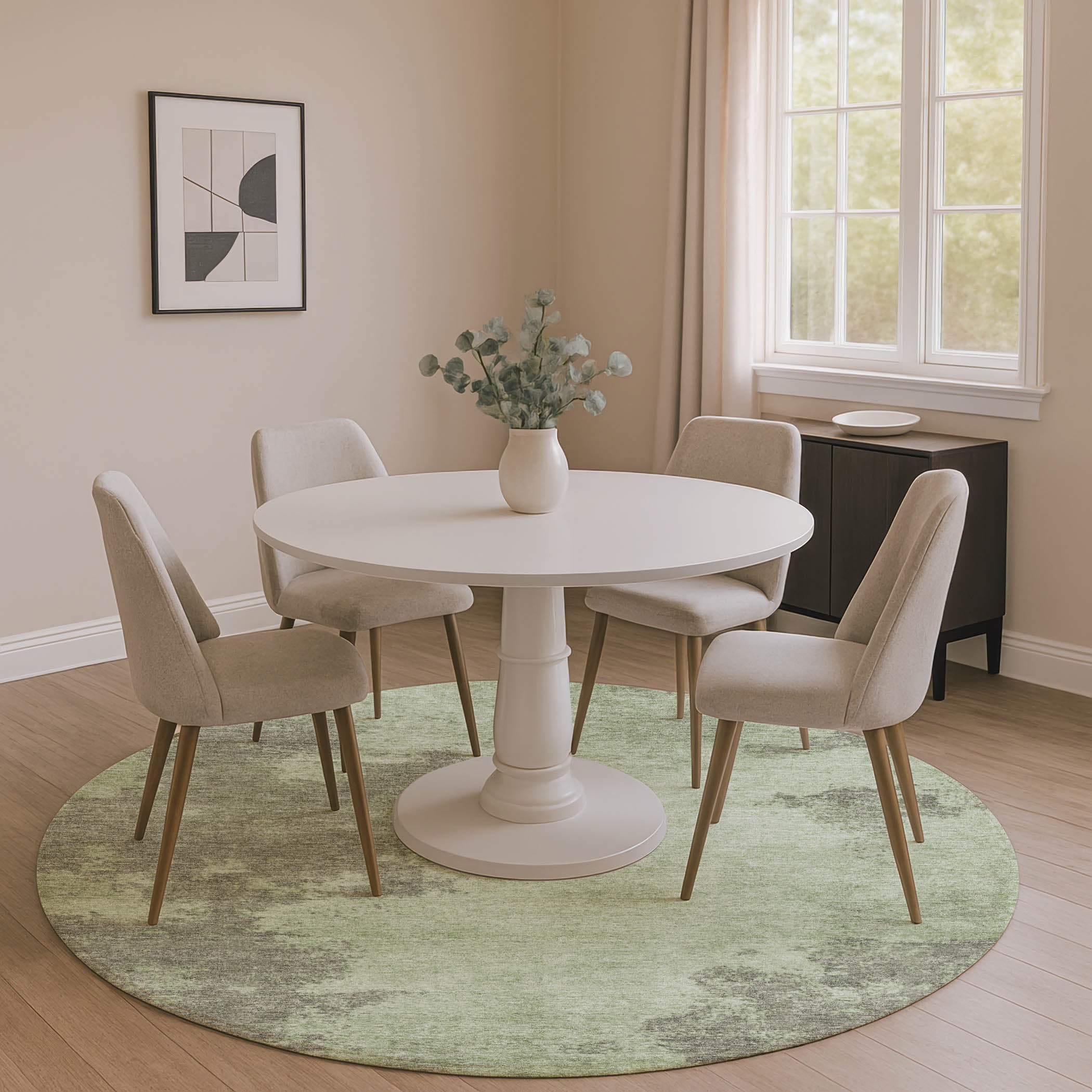 Dubrovnik Machine Washable Transitional Aloe Green Rug 8' x 8' #shape_Round