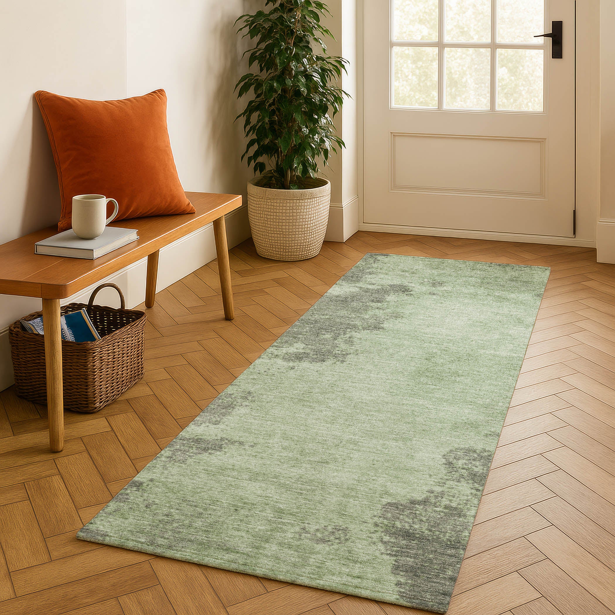 Dubrovnik Machine Washable Transitional Aloe Green Rug 2'3" x 7'6" #shape_Runner