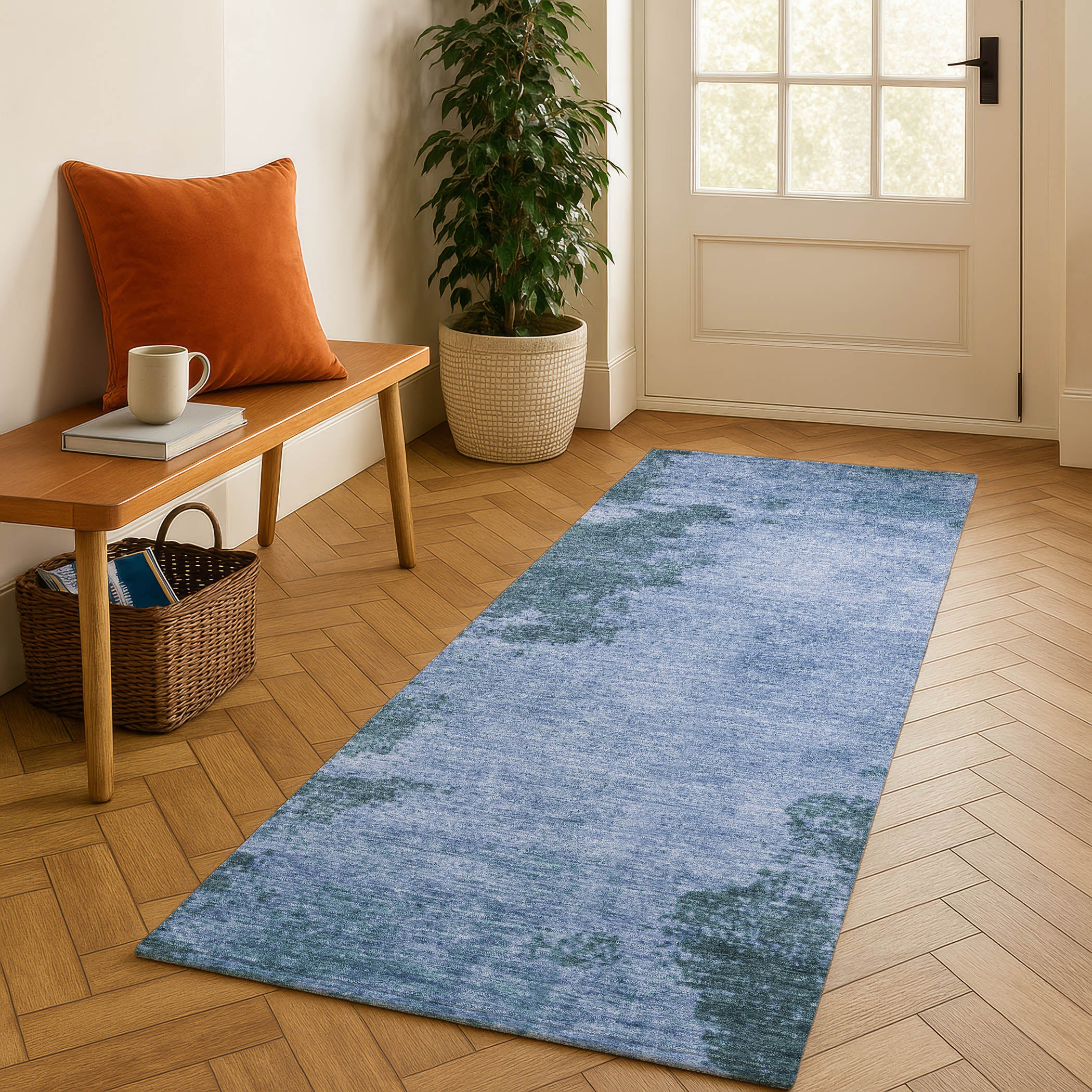 Dubrovnik Machine Washable Transitional Denim Blue Rug 2'3" x 7'6" #shape_Runner
