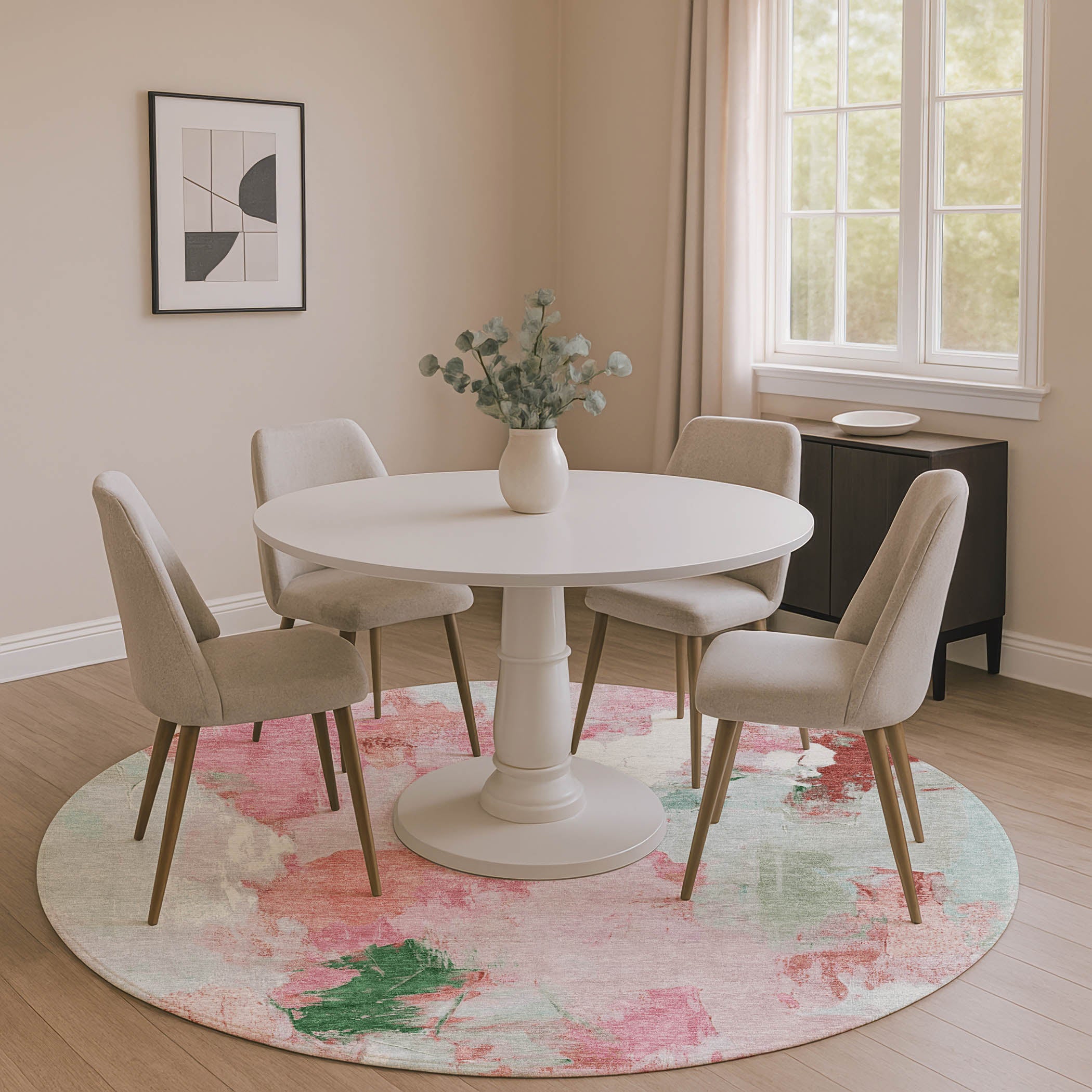 Reykjavik Machine Washable Transitional Blush Pink Rug 8' x 8' #shape_Round
