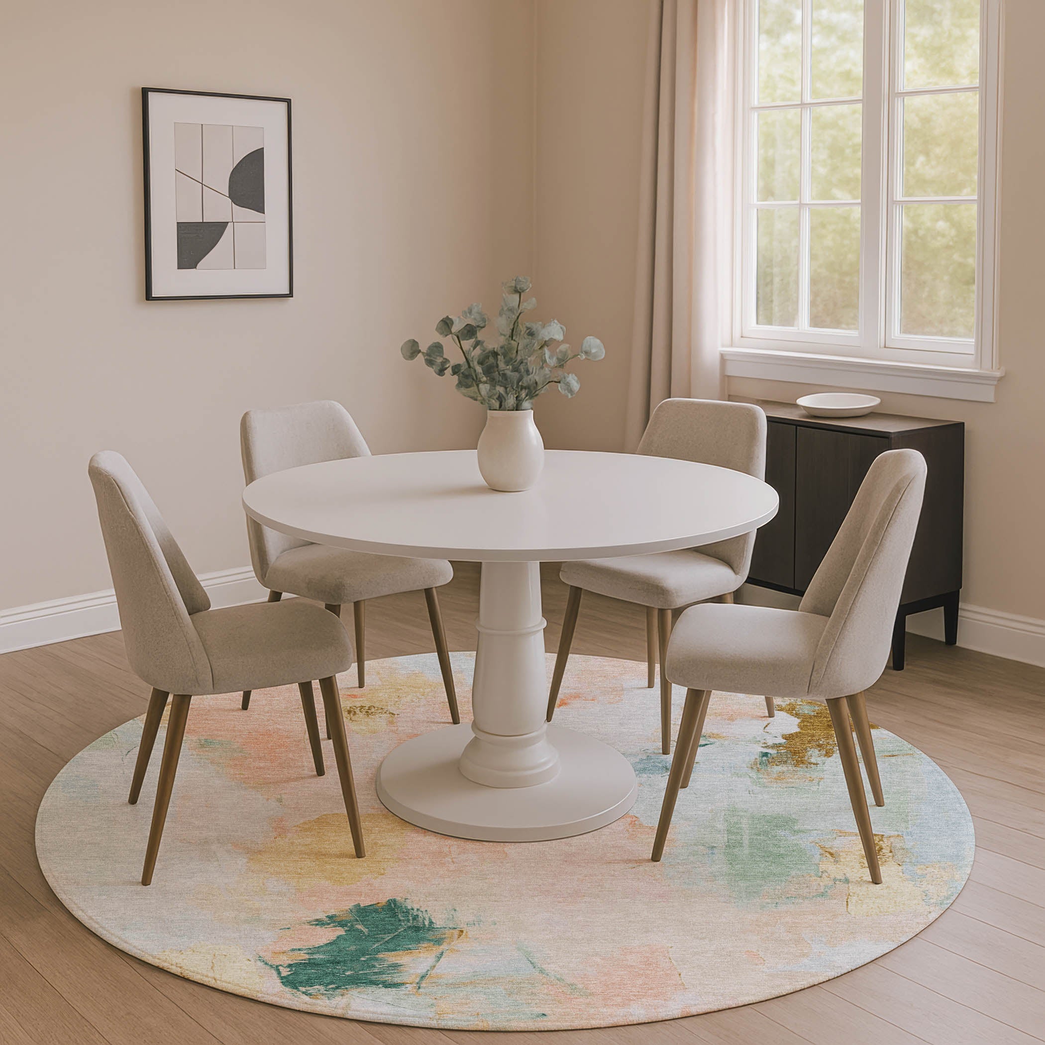 Reykjavik Machine Washable Transitional Peach Orange Rug 8' x 8' #shape_Round