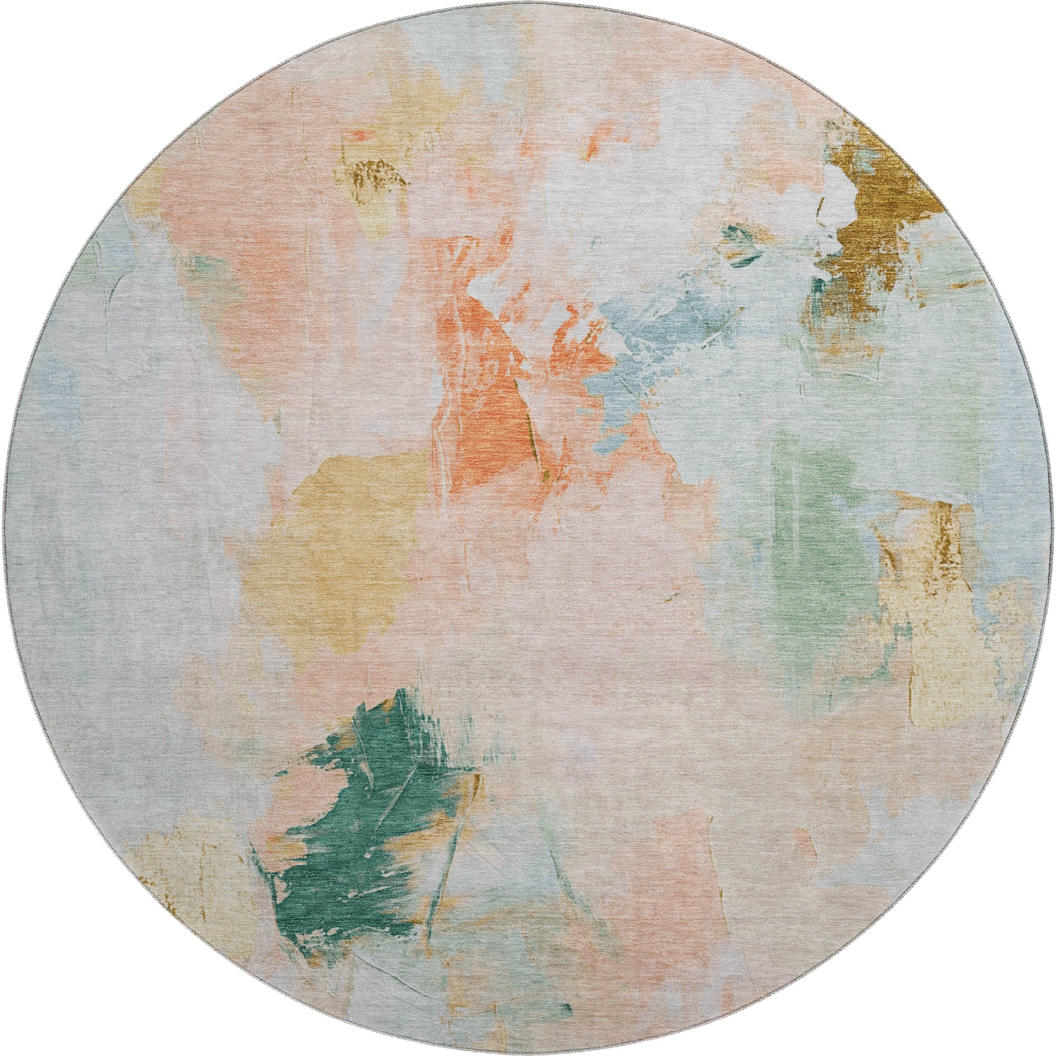 Reykjavik Machine Washable Transitional Peach Orange Rug 8' x 8' #shape_Round
