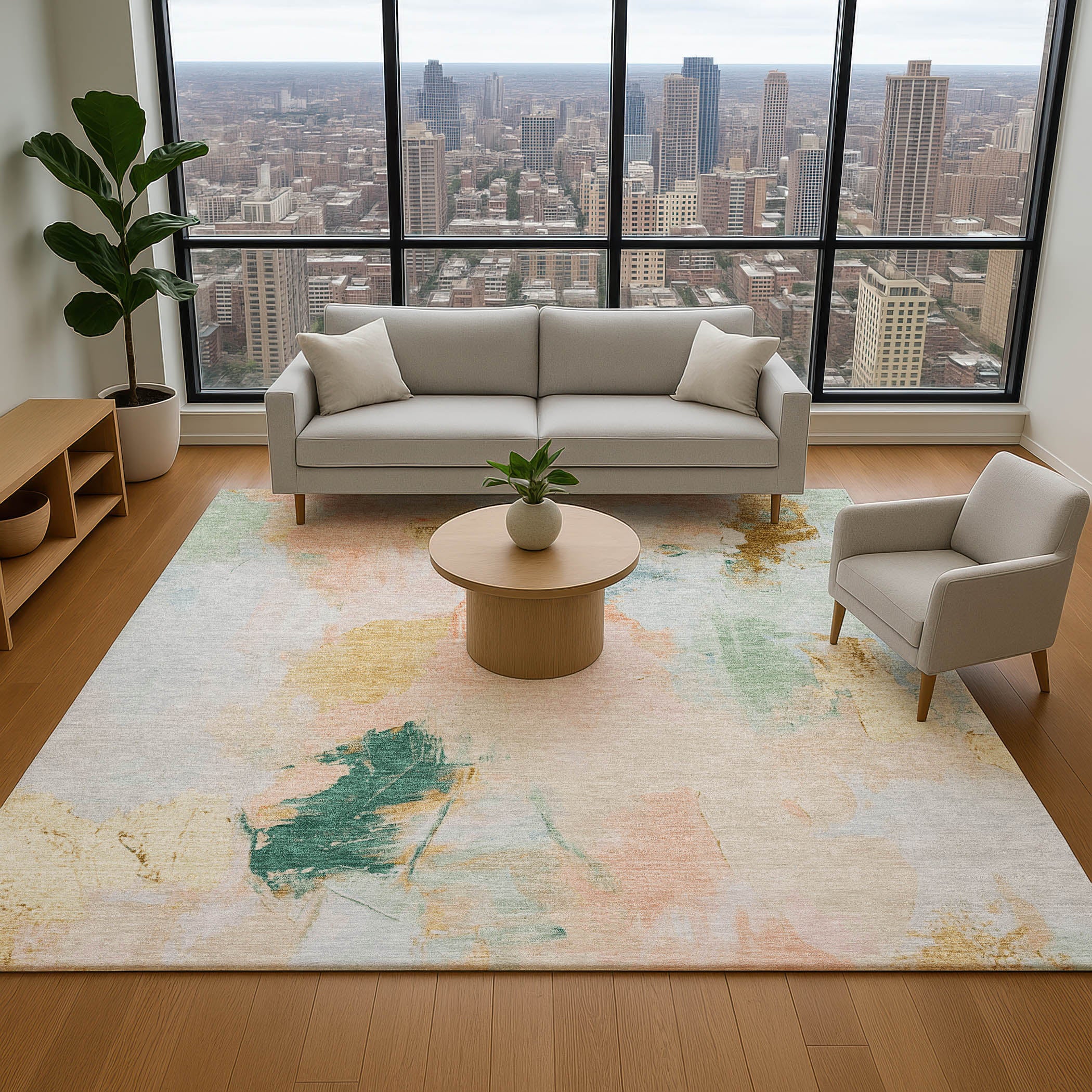 Reykjavik Machine Washable Transitional Peach Orange Rug 2'6" x 3'10" #shape_Rectangle