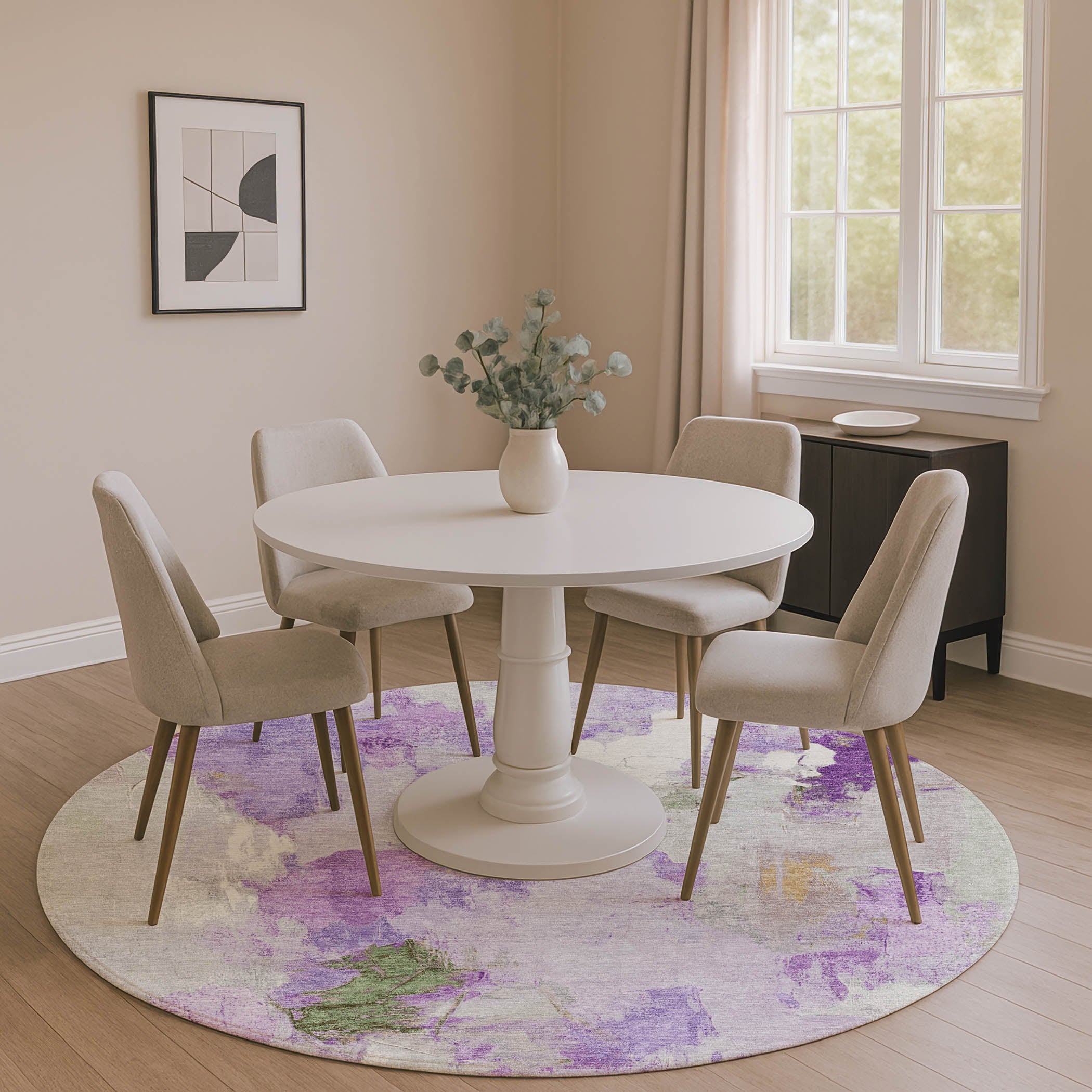 Reykjavik Machine Washable Transitional Purple Rug 8' x 8' #shape_Round