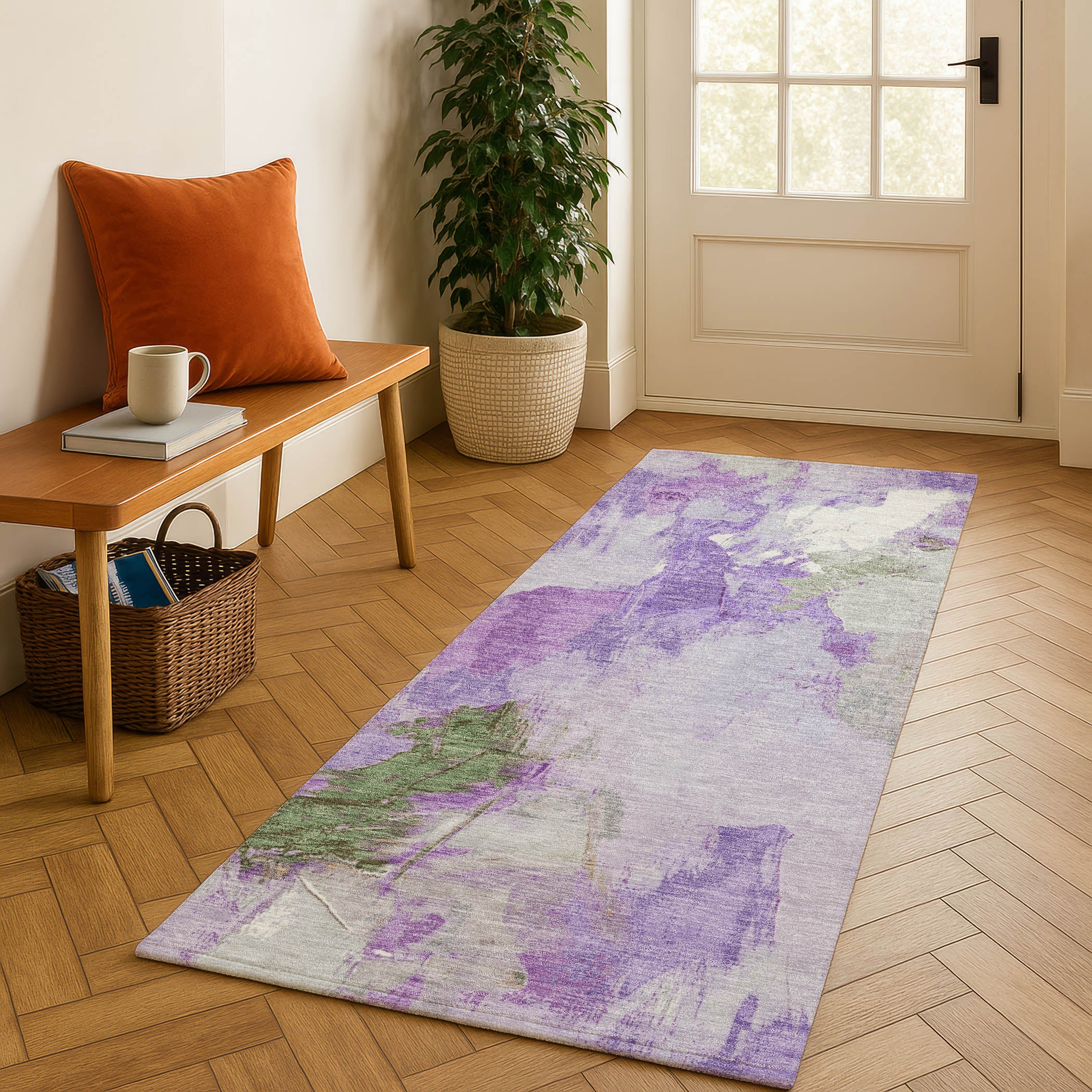 Reykjavik Machine Washable Transitional Purple Rug 2'3" x 7'6" #shape_Runner