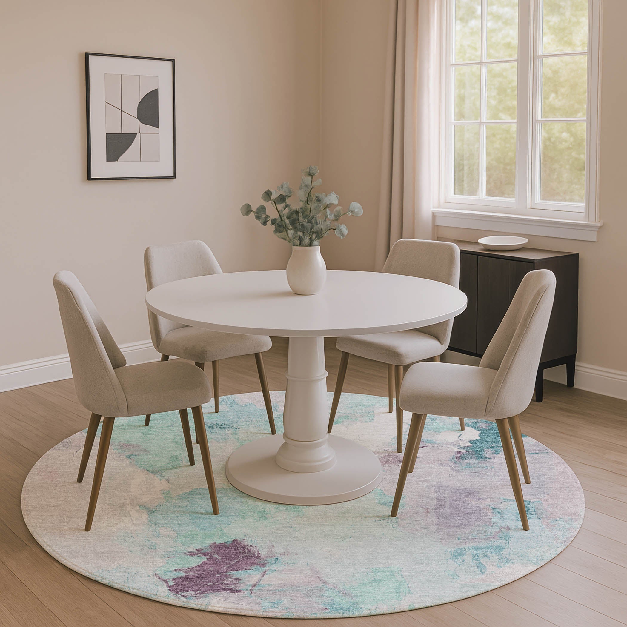 Reykjavik Machine Washable Transitional Teal Rug 8' x 8' #shape_Round