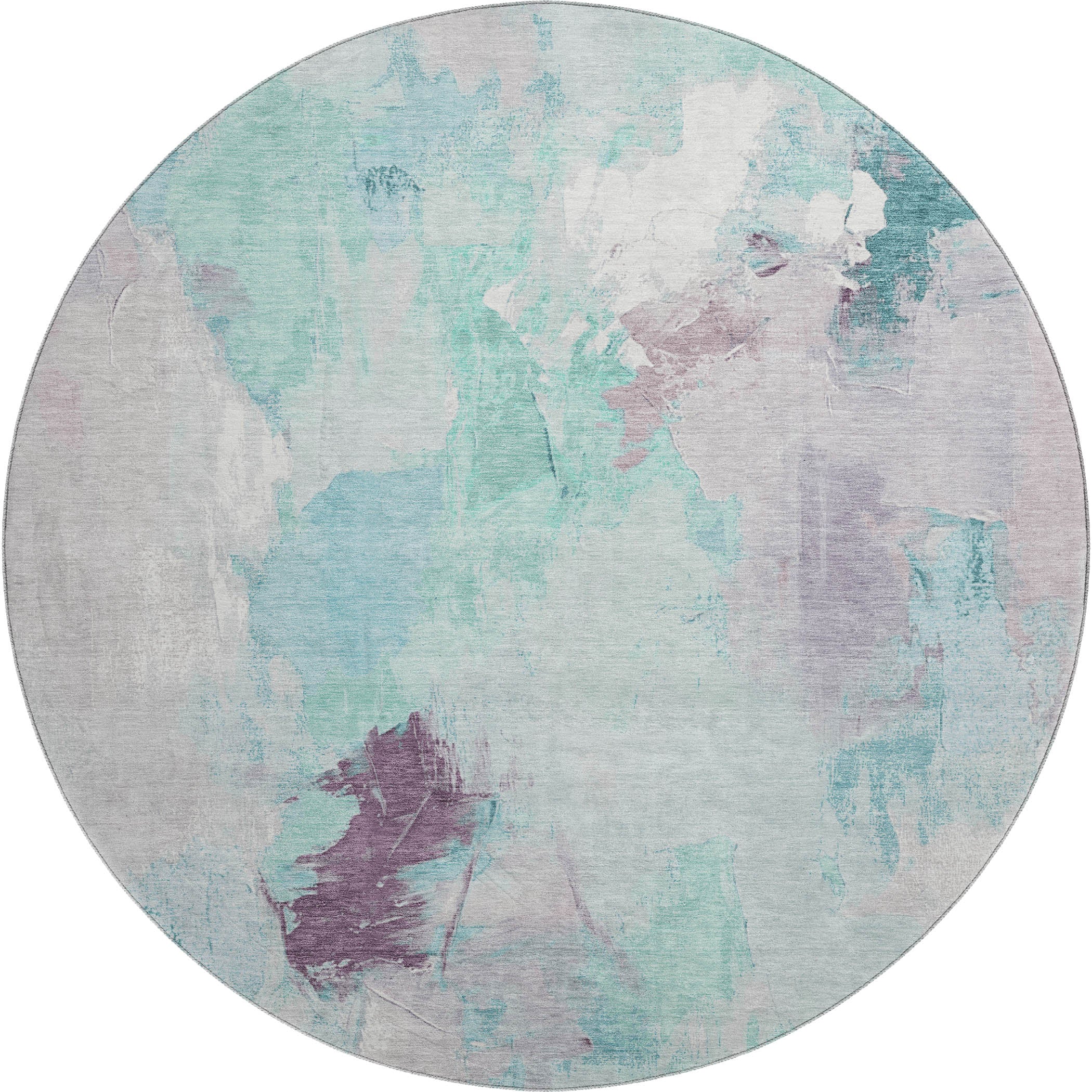 Reykjavik Machine Washable Transitional Teal Rug 8' x 8' #shape_Round