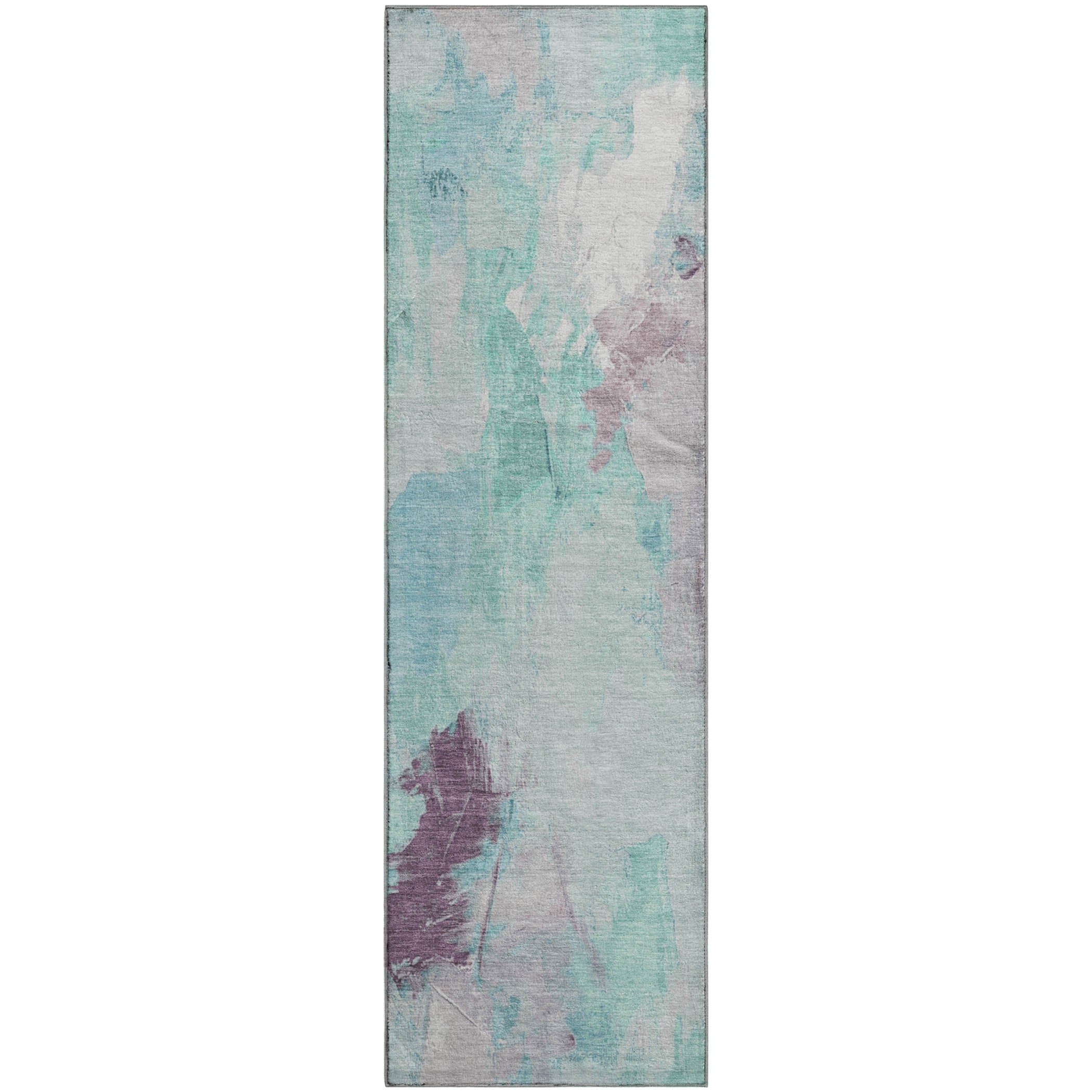 Reykjavik Machine Washable Transitional Teal Rug 2'3" x 7'6" #shape_Runner