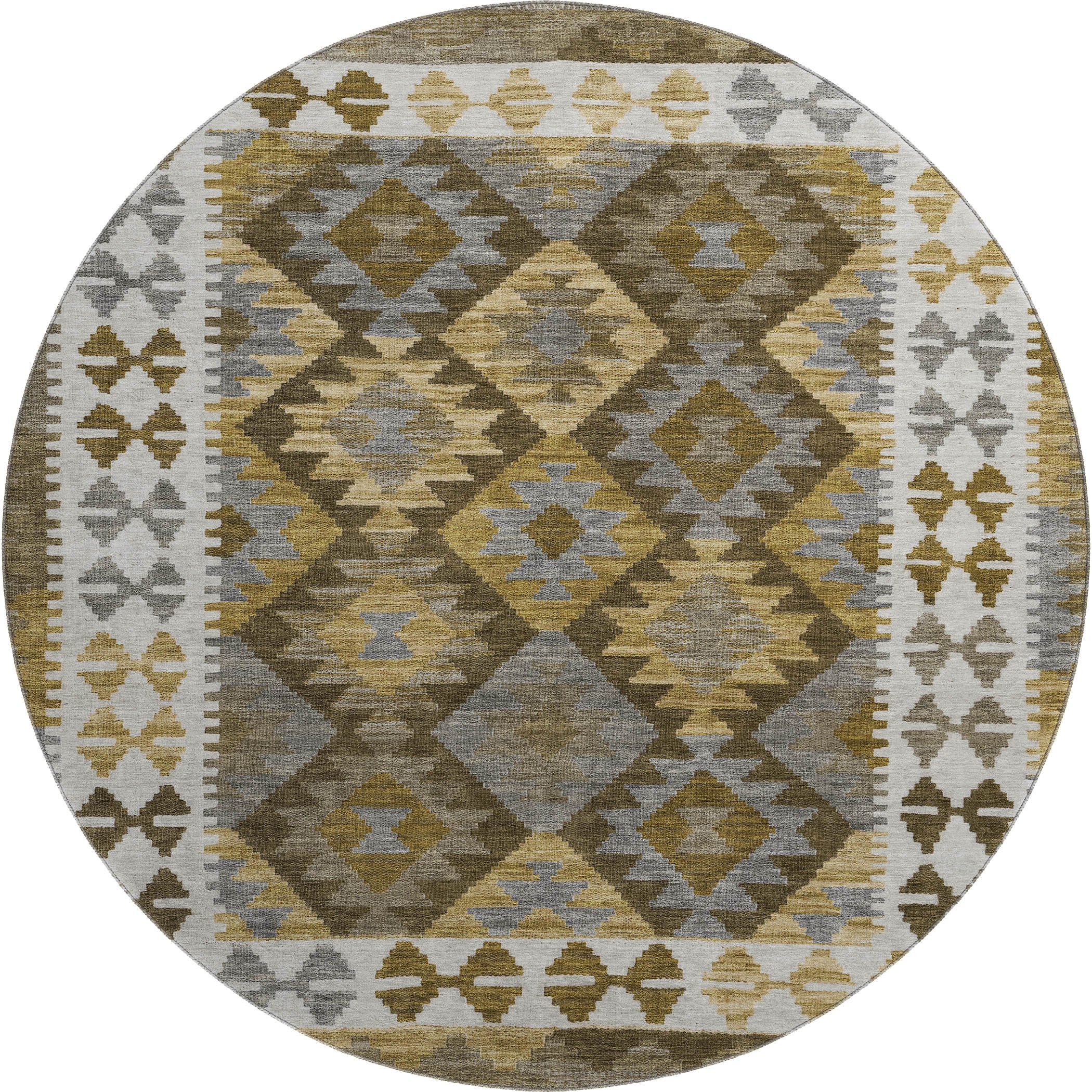 Chiang Mai Machine Washable Transitional Brown Rug 8' x 8' #shape_Round