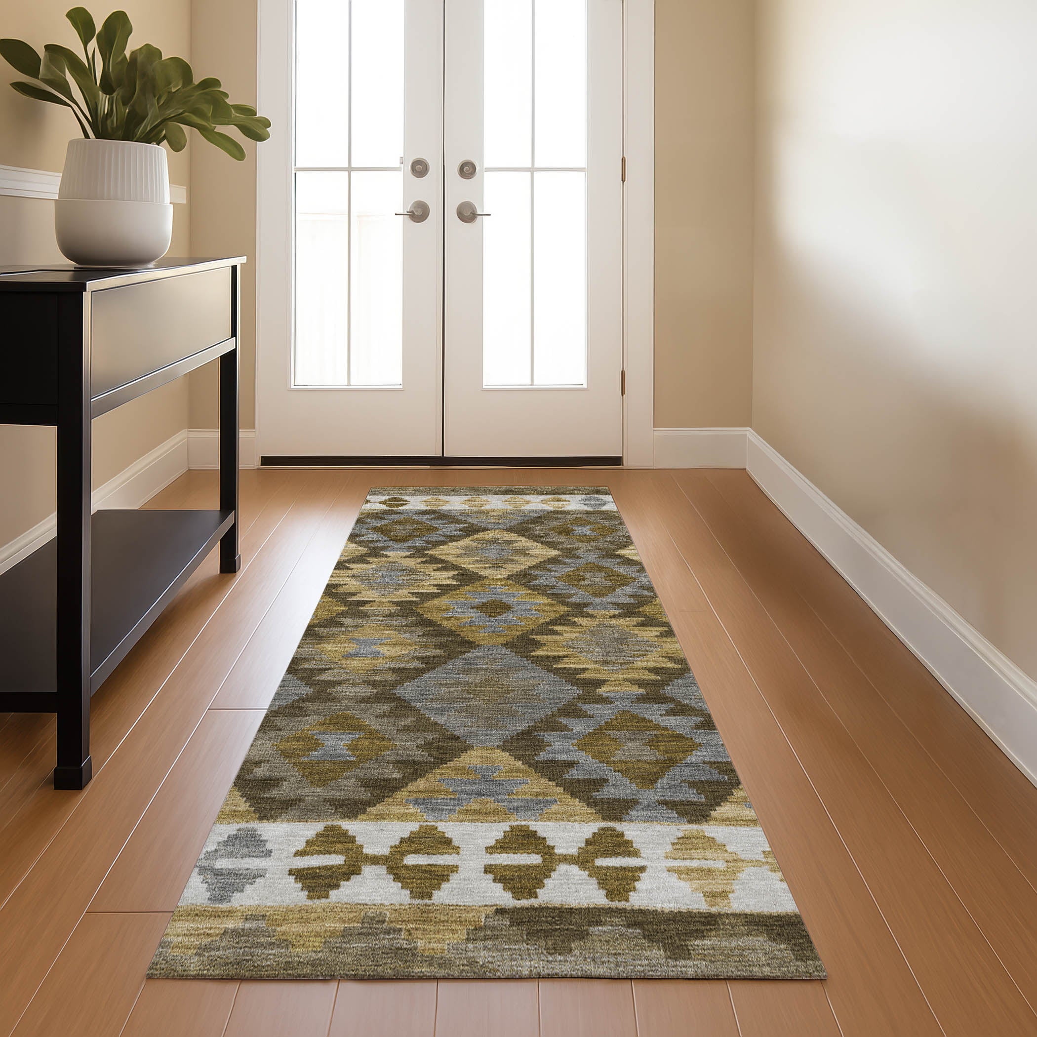 Chiang Mai Machine Washable Transitional Brown Rug 2'3" x 7'6" #shape_Runner