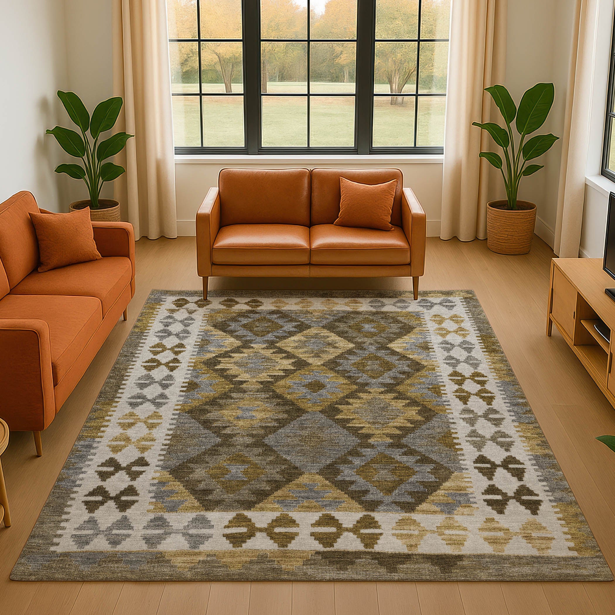 Chiang Mai Machine Washable Transitional Brown Rug 2'6" x 3'10" #shape_Rectangle