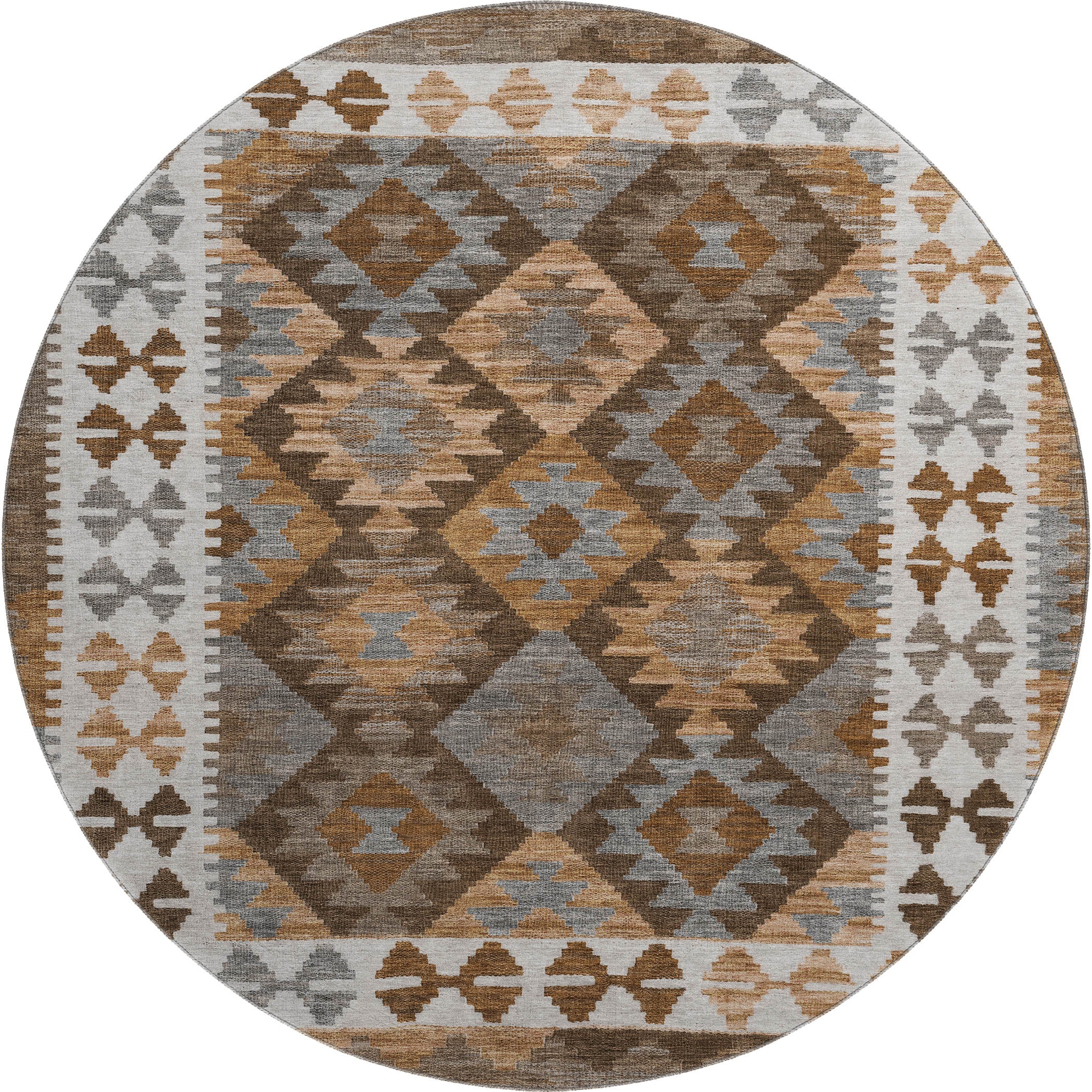 Chiang Mai Machine Washable Transitional Copper Orange Rug 8' x 8' #shape_Round