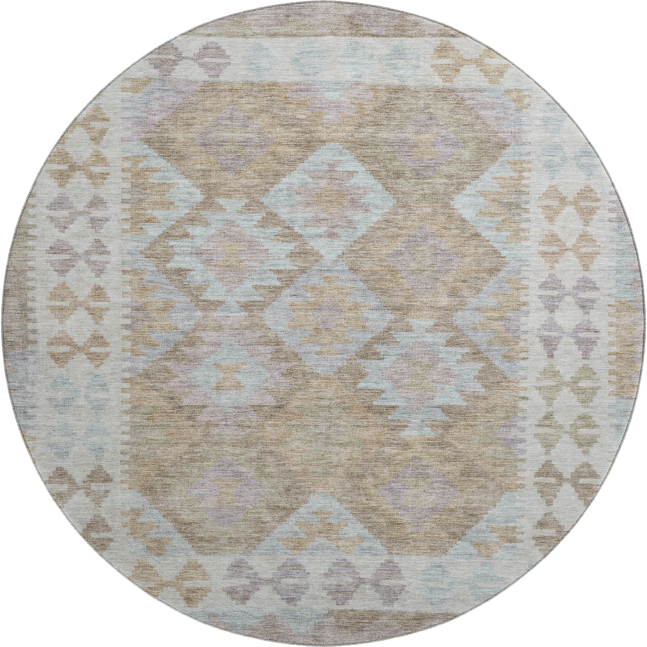 Chiang Mai Machine Washable Transitional Khaki Brown Rug 8' x 8' #shape_Round