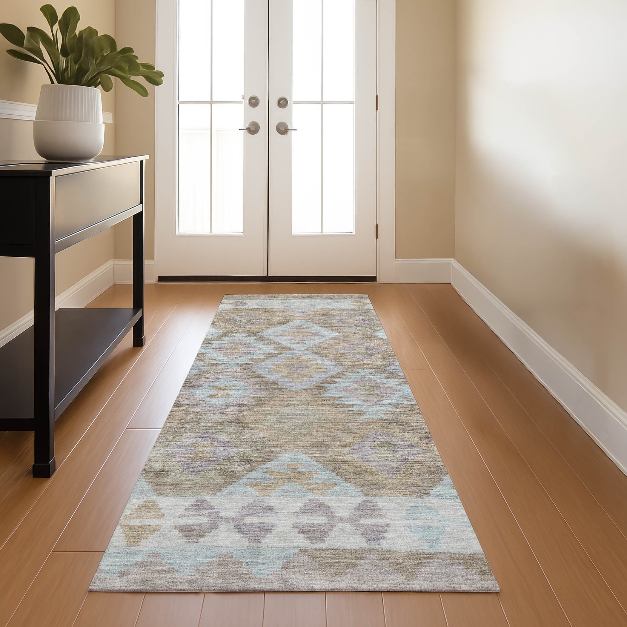 Chiang Mai Machine Washable Transitional Khaki Brown Rug 2'3" x 7'6" #shape_Runner