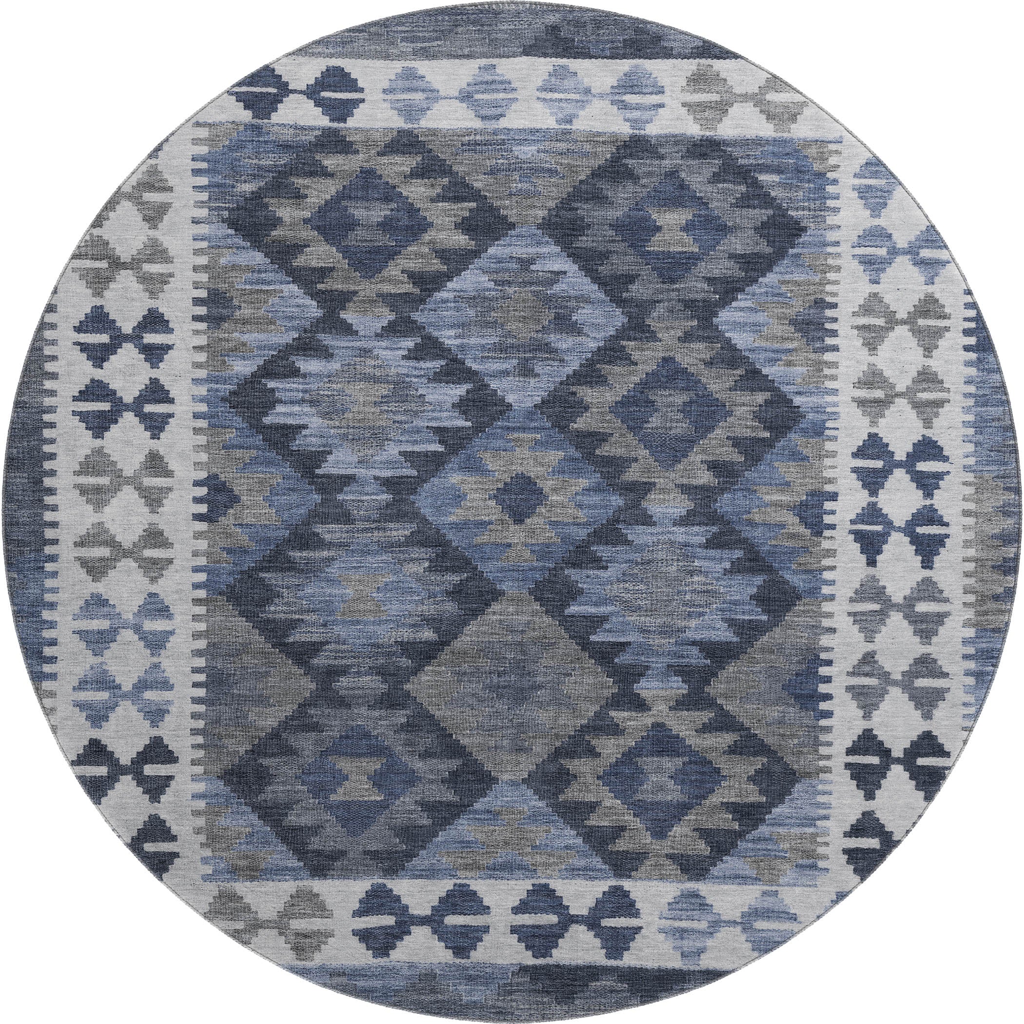 Chiang Mai Machine Washable Transitional Navy Blue Rug 8' x 8' #shape_Round