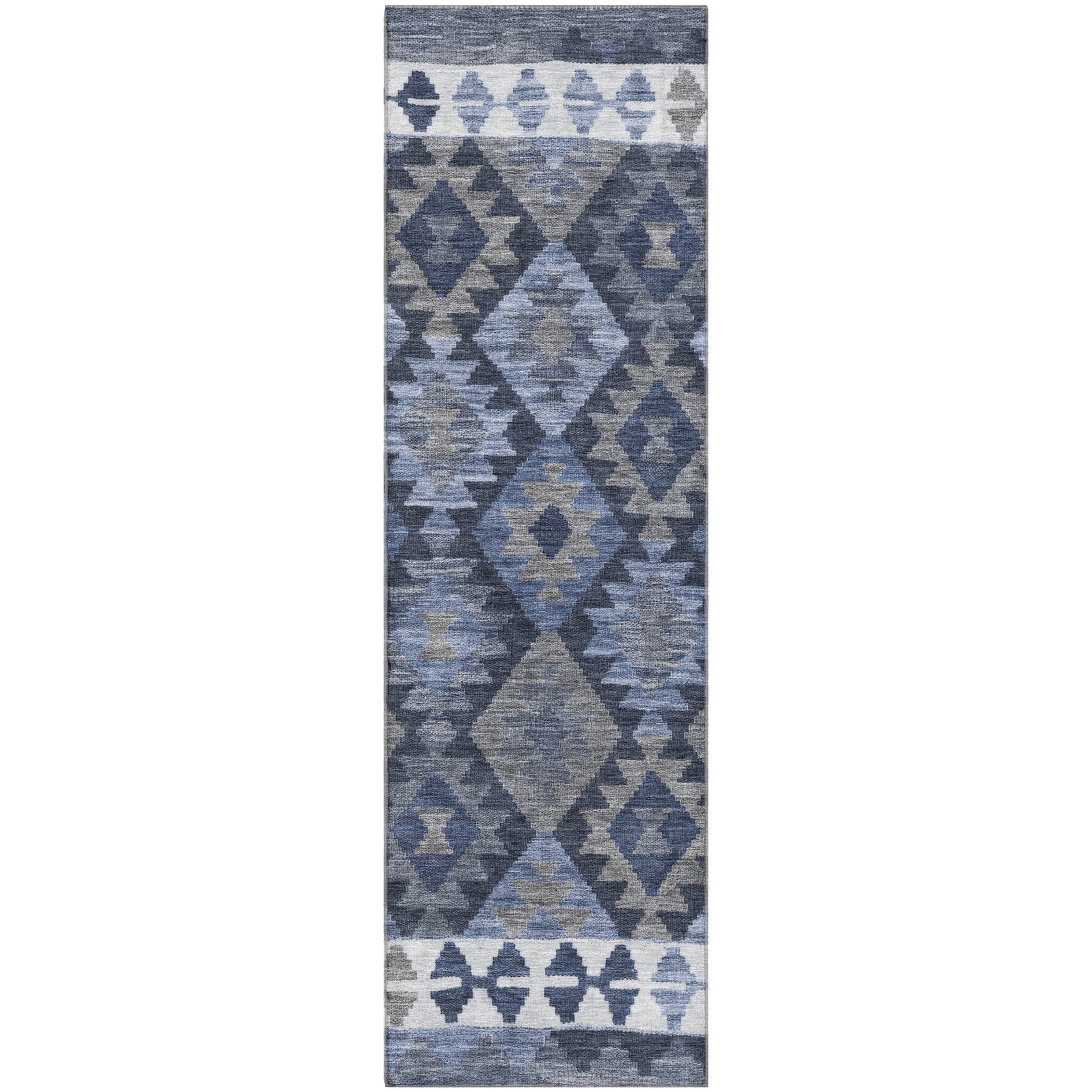 Chiang Mai Machine Washable Transitional Navy Blue Rug 2'3" x 7'6" #shape_Runner