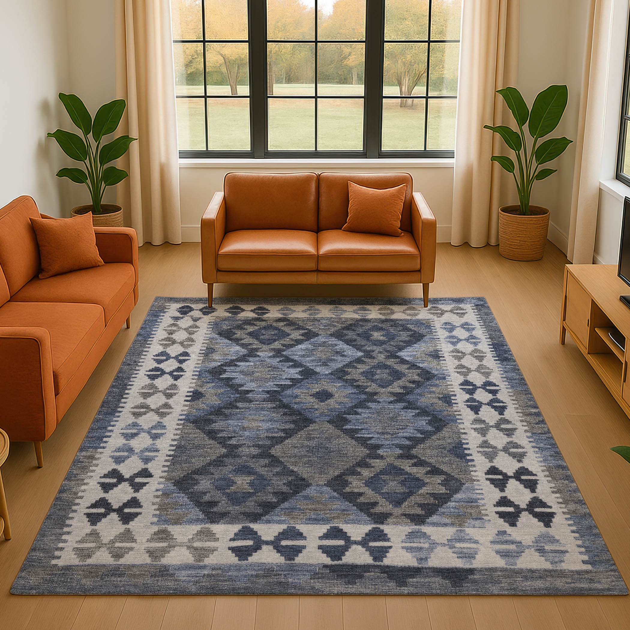 Chiang Mai Machine Washable Transitional Navy Blue Rug 2'6" x 3'10" #shape_Rectangle