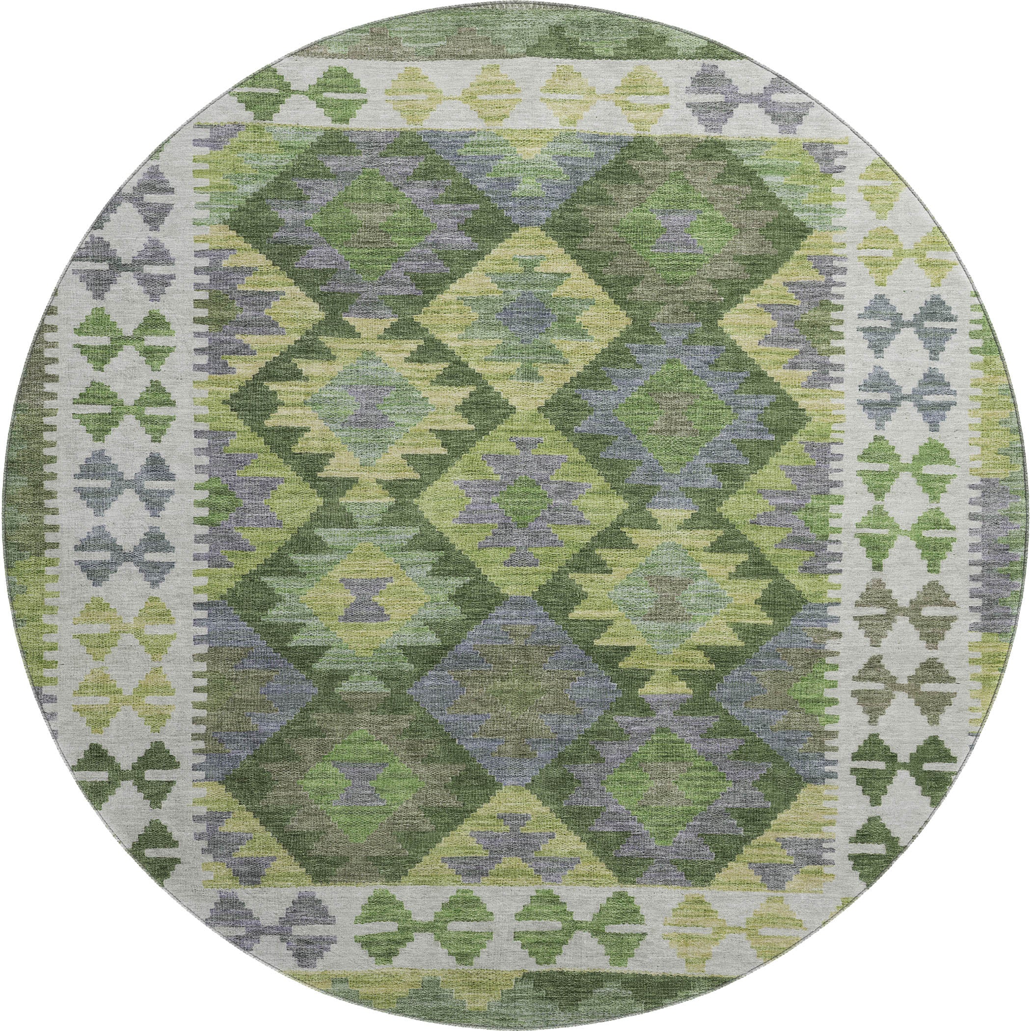 Chiang Mai Machine Washable Transitional Olive Green Rug 8' x 8' #shape_Round