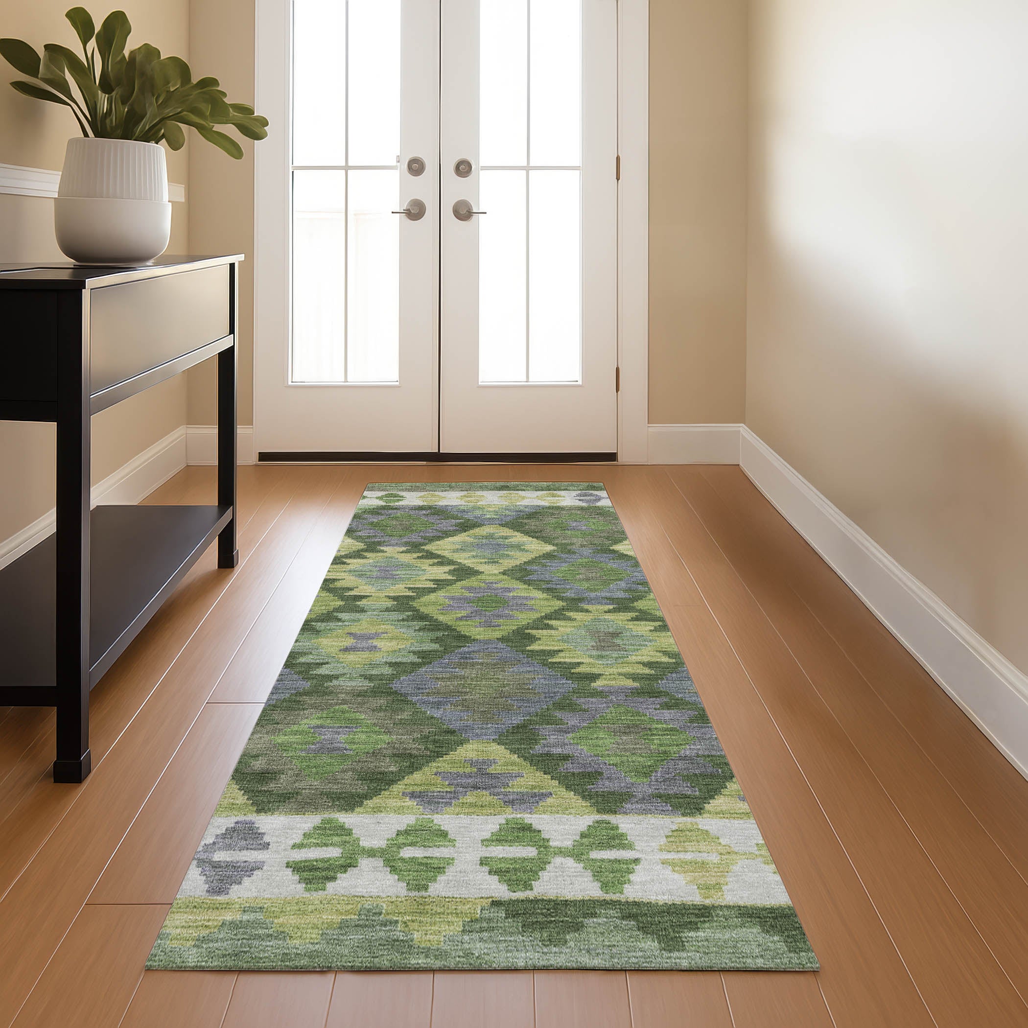 Chiang Mai Machine Washable Transitional Olive Green Rug 2'3" x 7'6" #shape_Runner