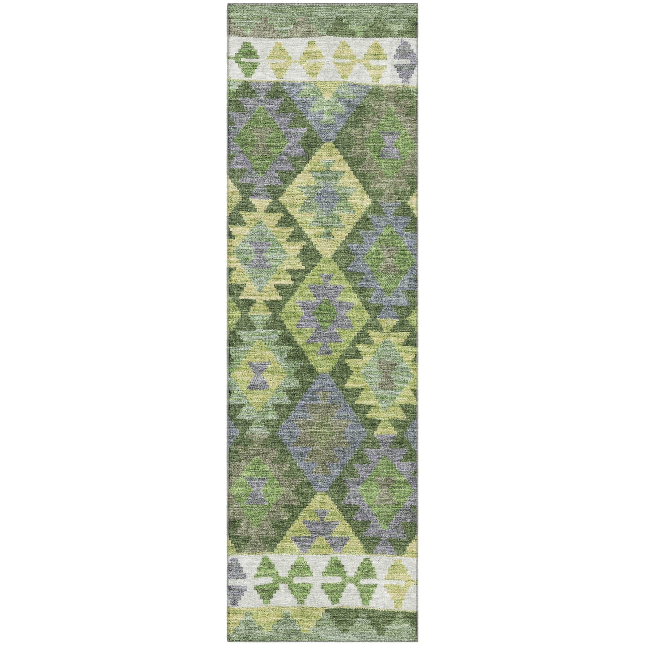 Chiang Mai Machine Washable Transitional Olive Green Rug 2'3" x 7'6" #shape_Runner