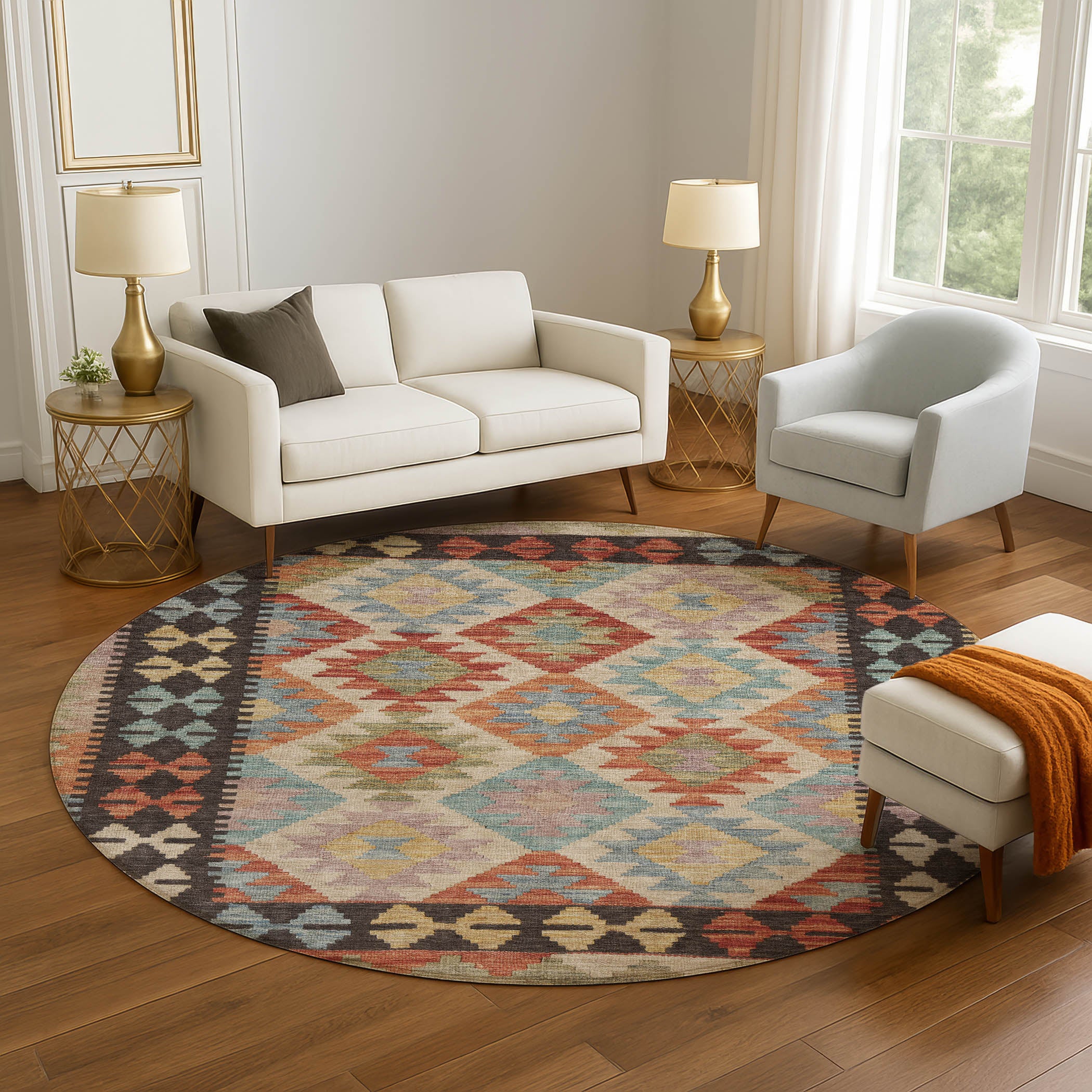 Chiang Mai Machine Washable Transitional Paprika Orange Rug 8' x 8' #shape_Round